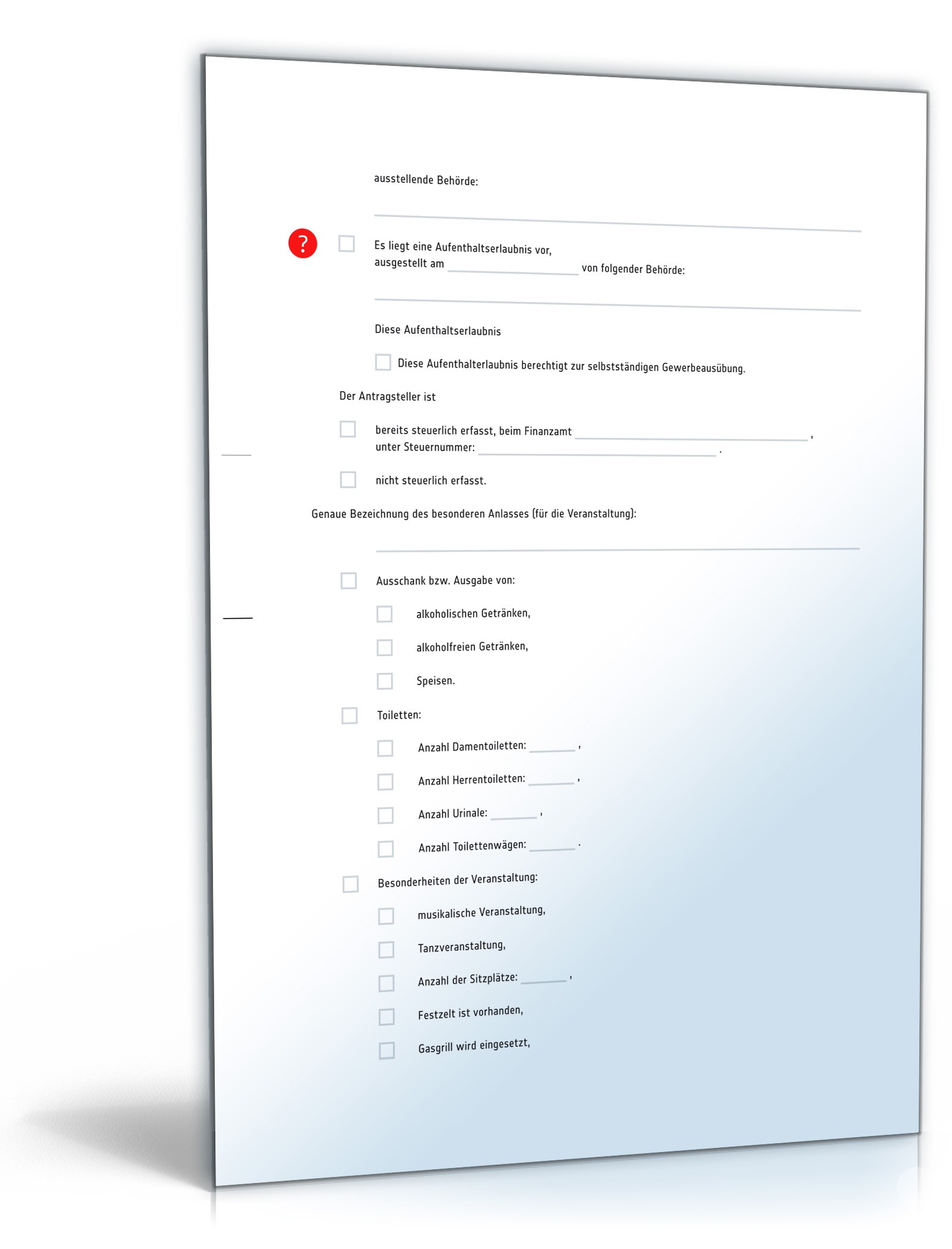 Antrag Erteilung einer vorübergehenden Gaststättenerlaubnis PDF. Seite: 2