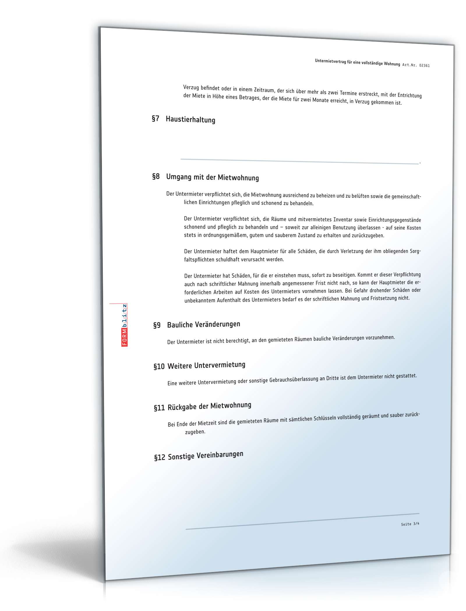Untermietvertrag vollständige Wohnung PDF. Seite: 3