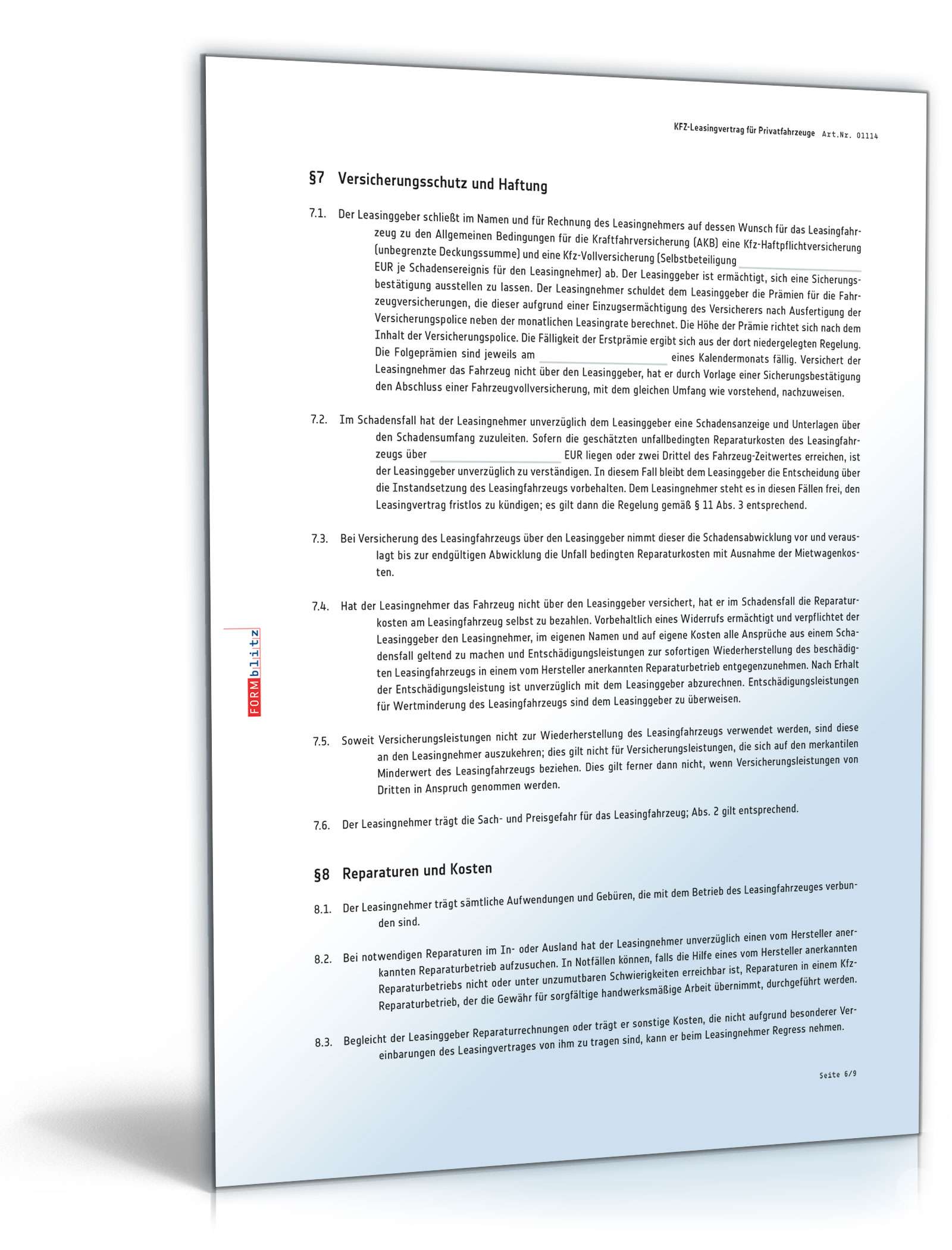 Kfz-Leasingvertrag Privatfahrzeuge PDF. Seite: 6