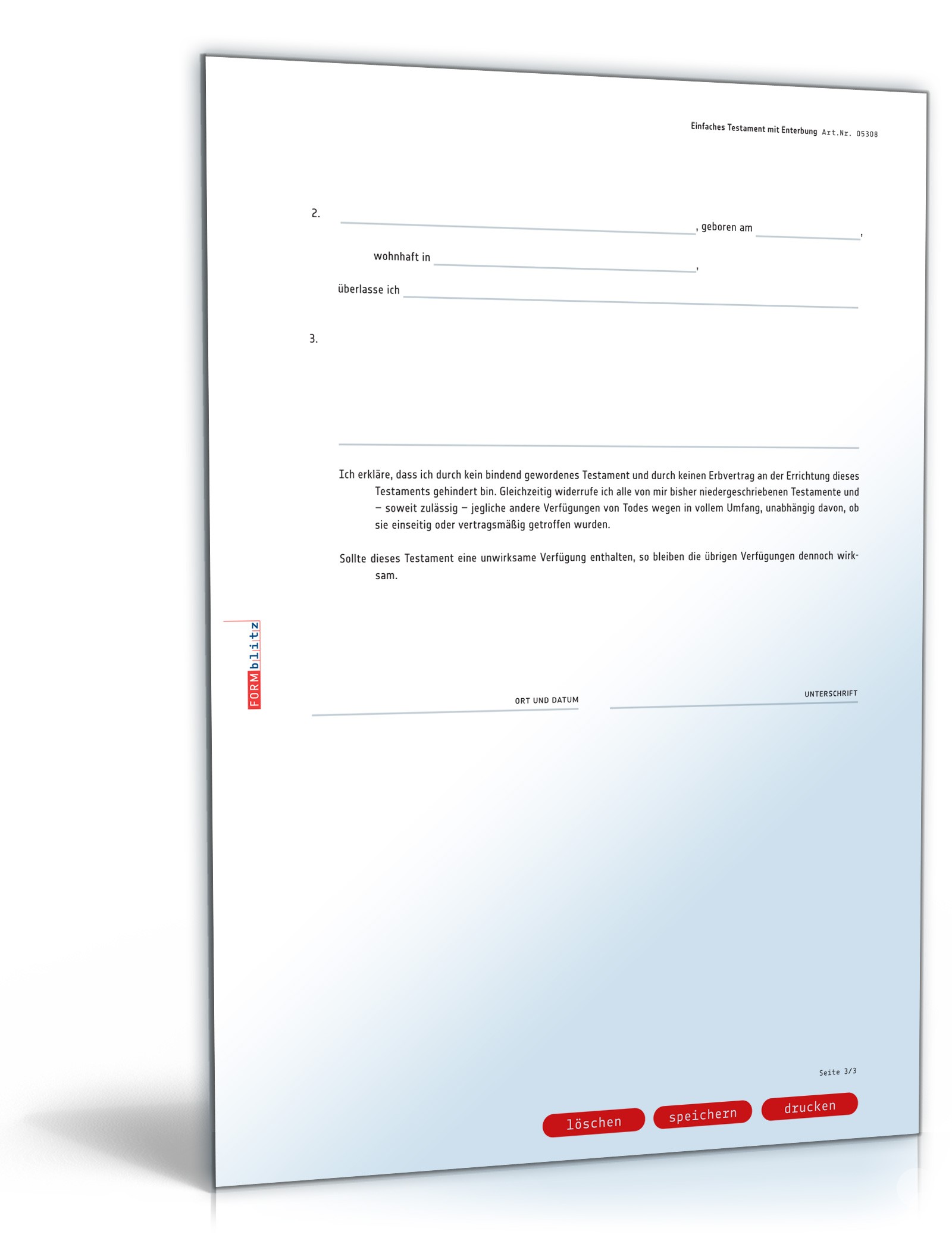 Einfaches Testament mit Enterbung und Pflichtteilsentzug PDF. Seite: 3