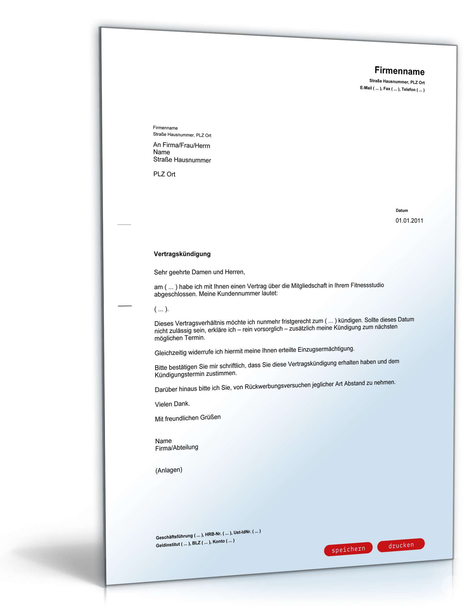 Fristgemäße Kündigung Fitnessstudio PDF