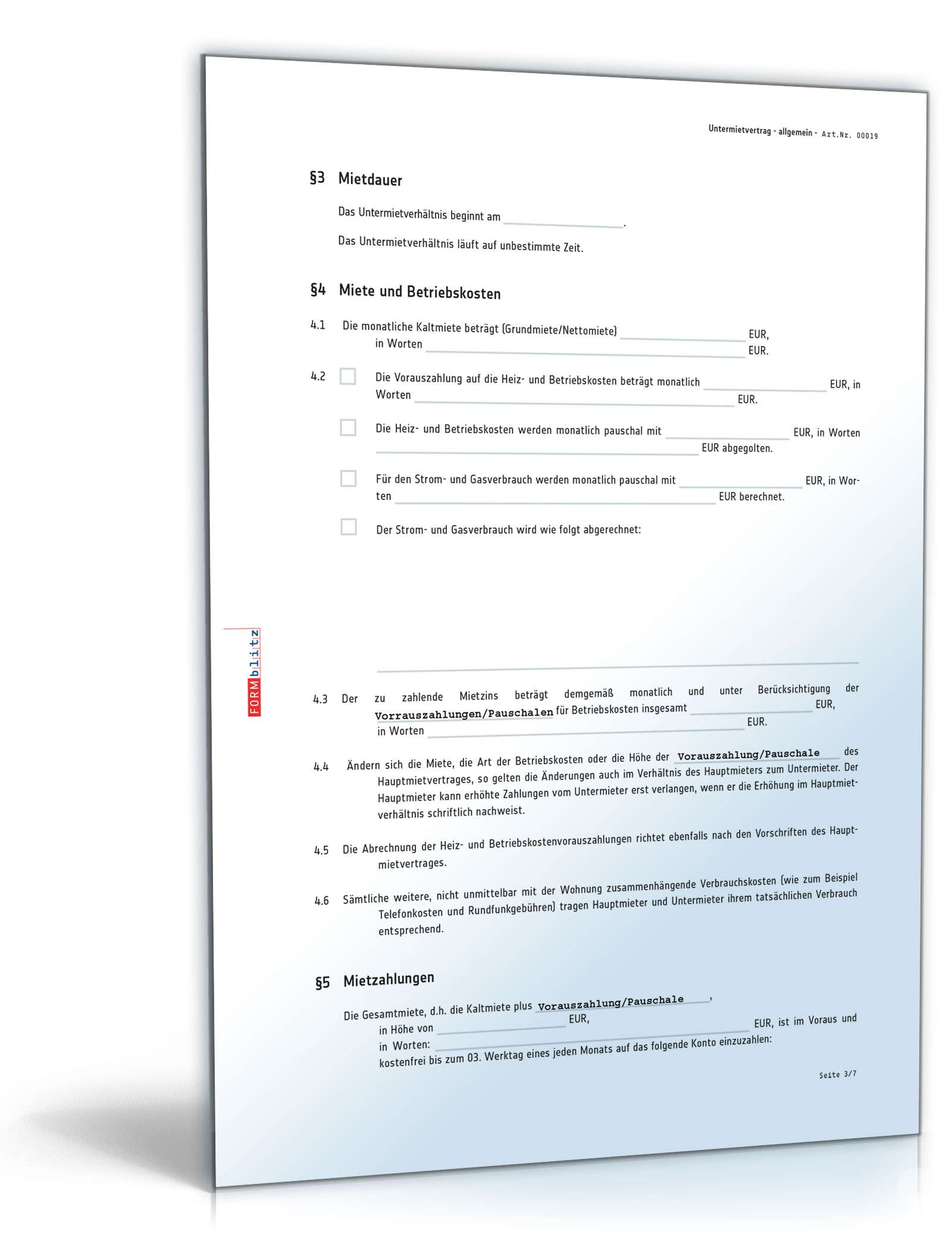 Untermietvertrag Wohnung PDF. Seite: 3