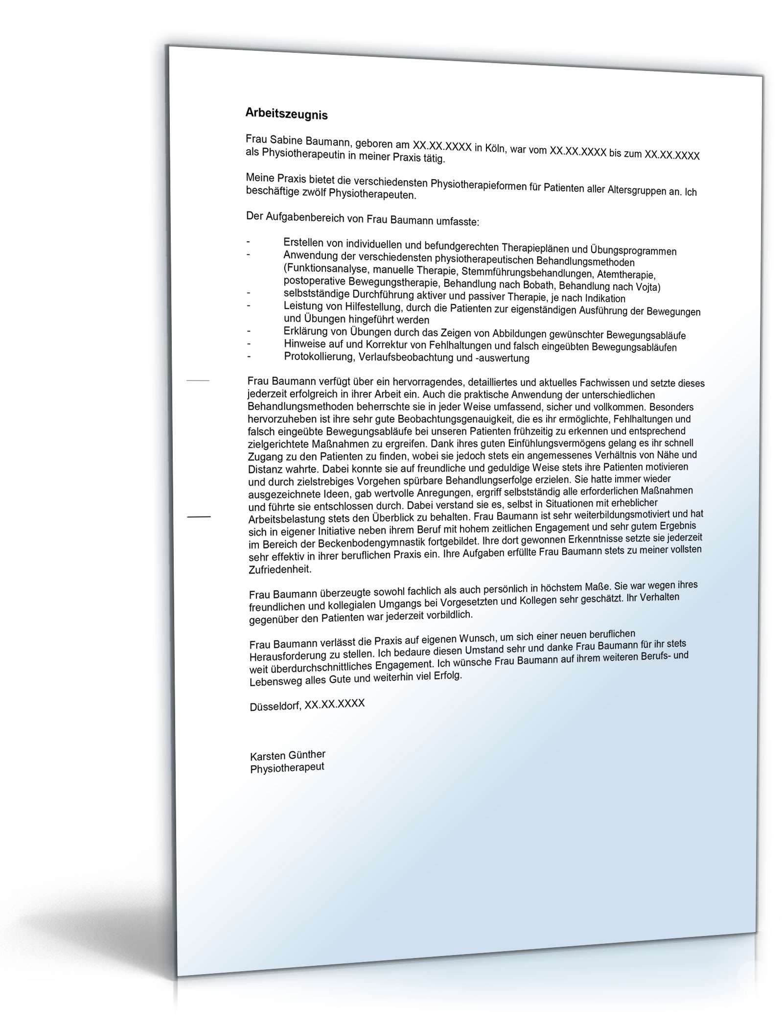 Arbeitszeugnis Physiotherapeut Excel. Seite: 3