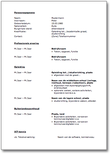 Lebenslauf Niederländisch Excel