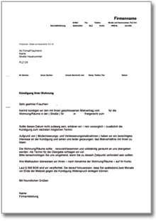 Fristgemäße Kündigung Mietvertrag durch Vermieter Word