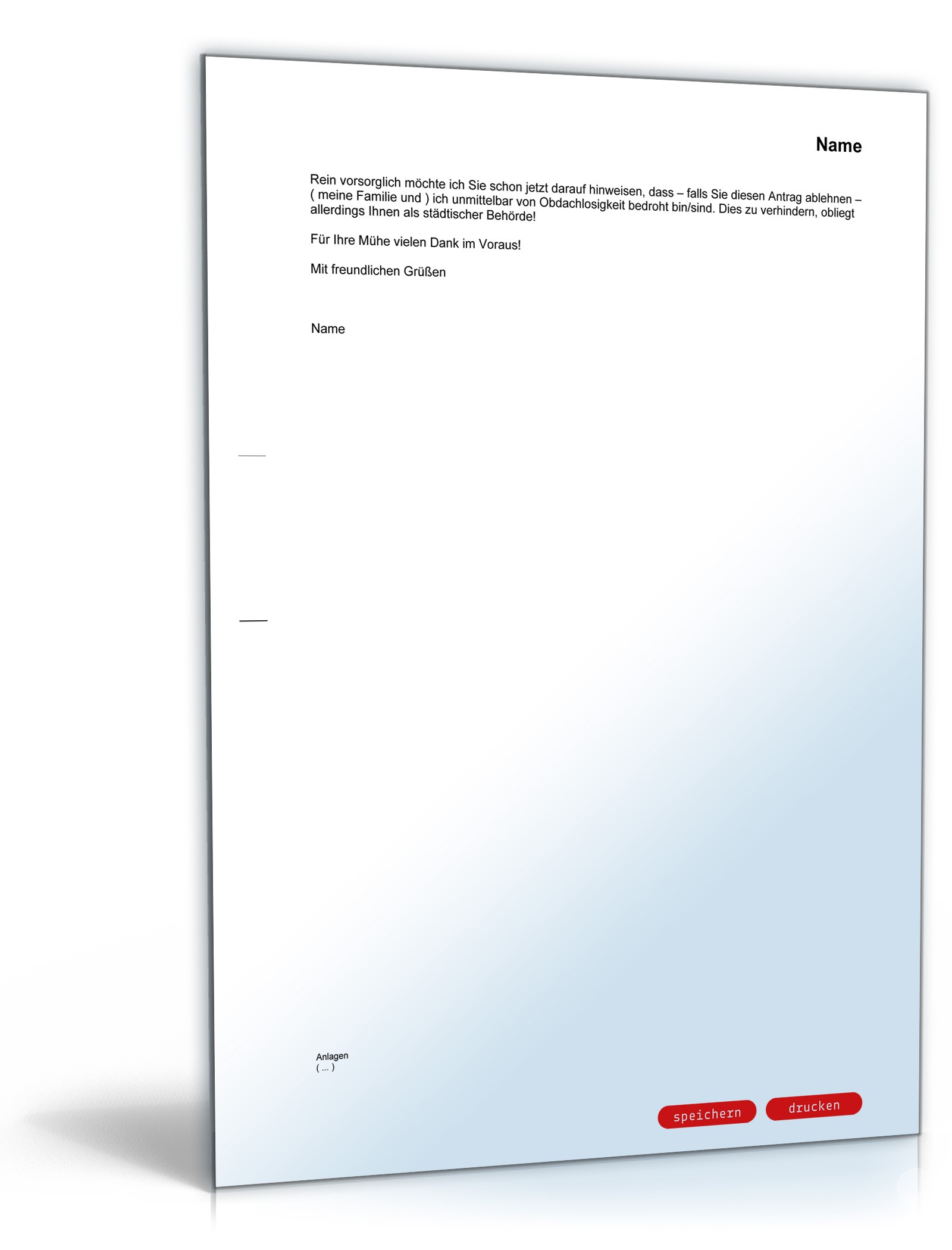 Erklärung der Notlage durch drohende Wohnungsräumung PDF. Seite: 2