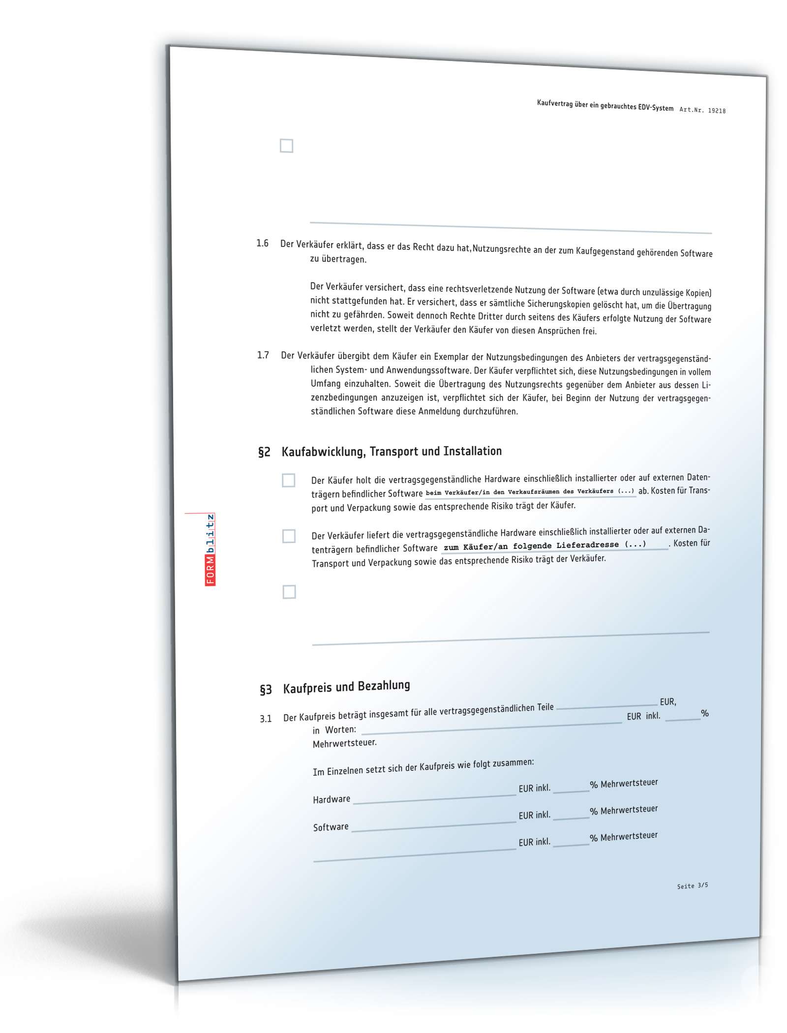 Kaufvertrag gebrauchtes EDV-System PDF. Seite: 3