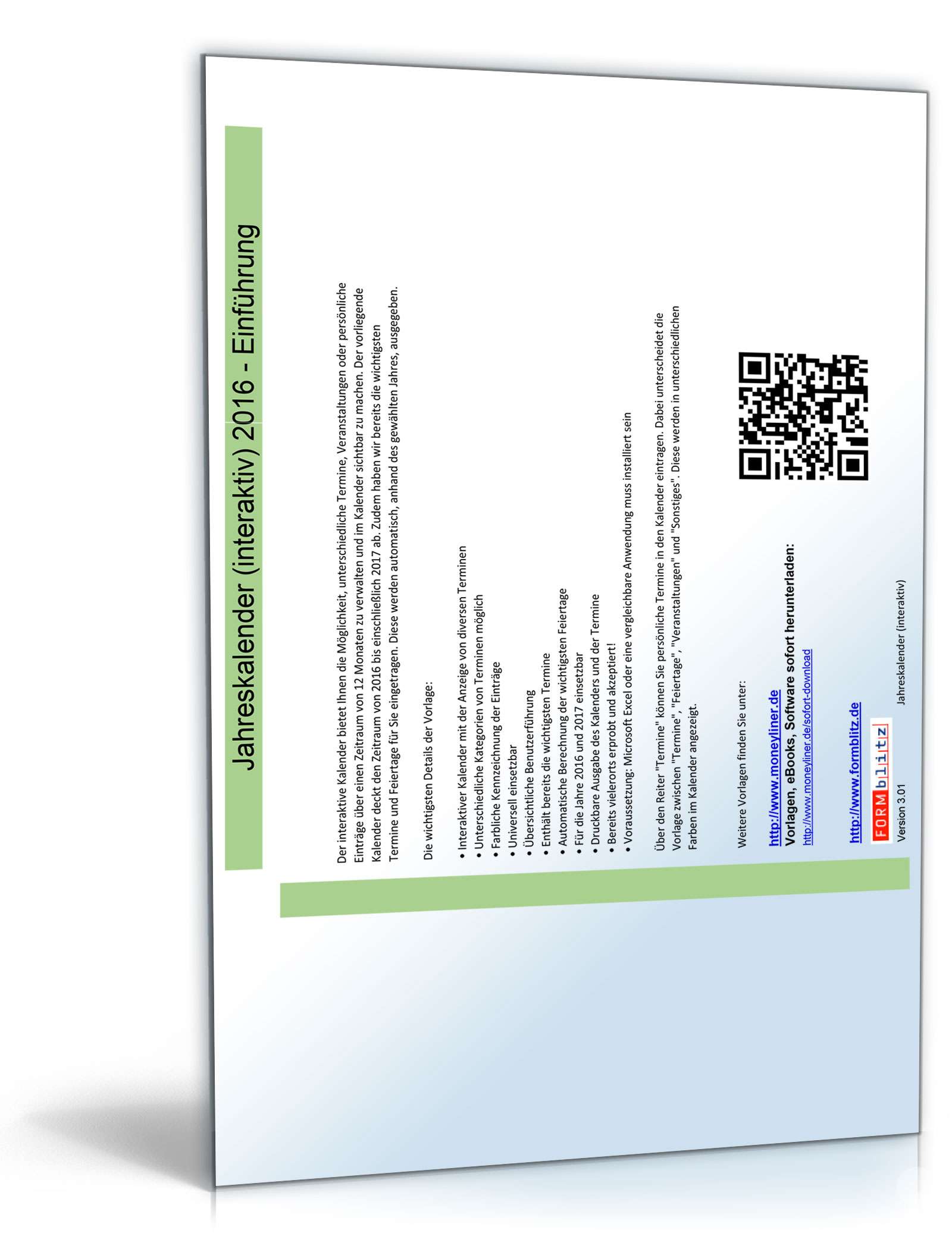 Interaktiver Jahreskalender Excel. Seite: 3