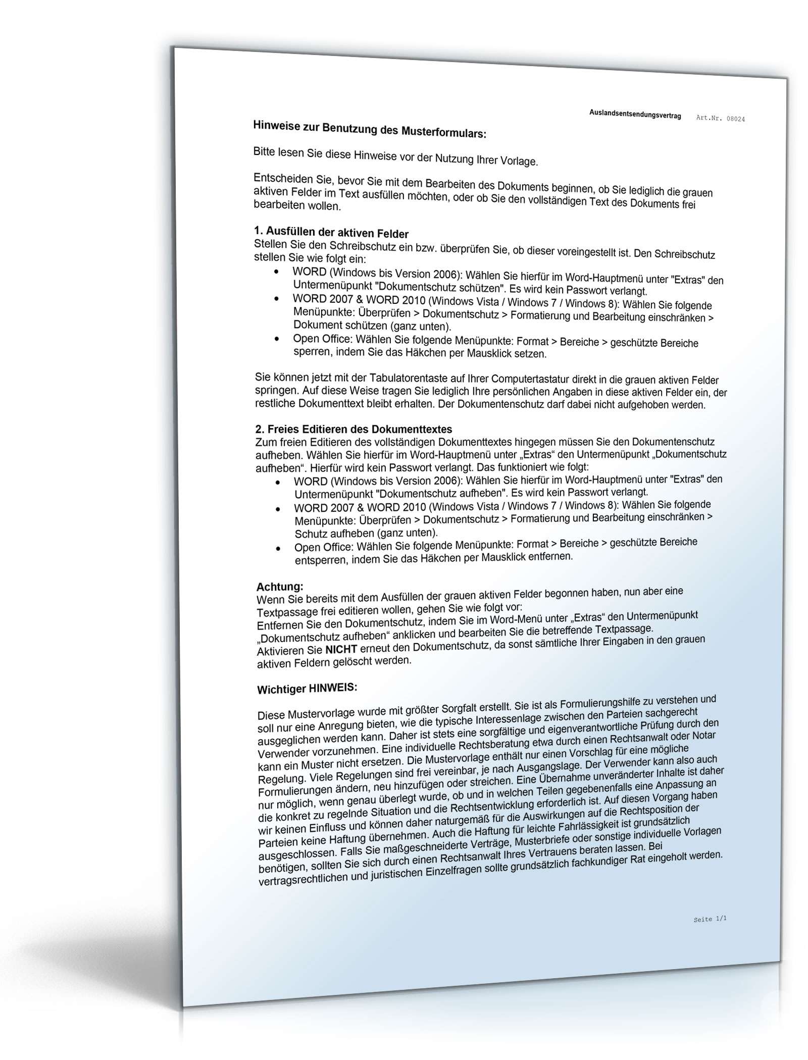 Arbeitsvertrag Zusatzvereinbarung Auslandsentsendung Word. Seite: 4