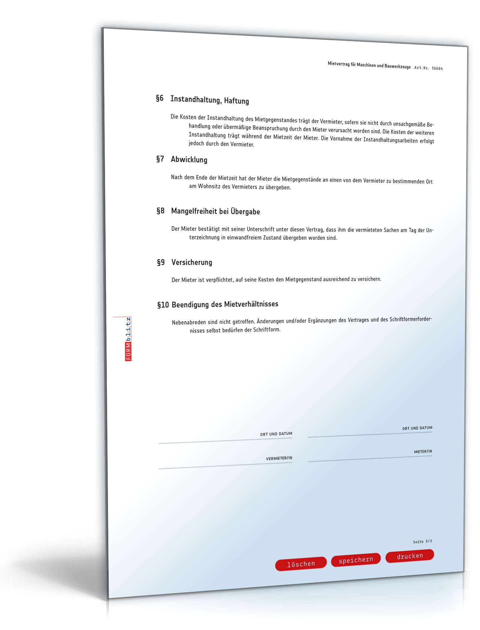 Mietvertrag Baumaschinen PDF. Seite: 3