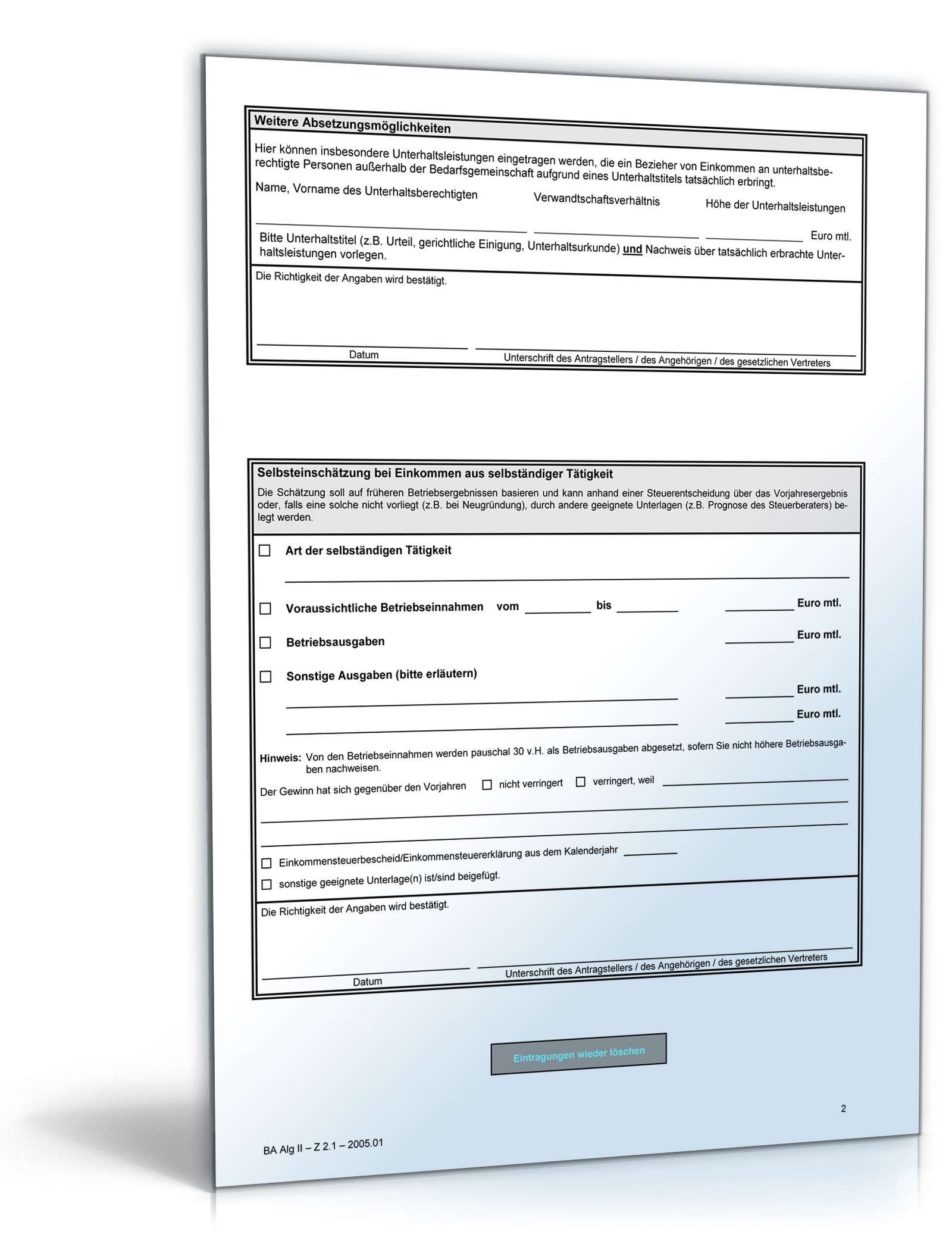 Ausfüllhinweise zur Einkommensbescheinigung nach SGB II für Bürgergeld PDF. Seite: 2