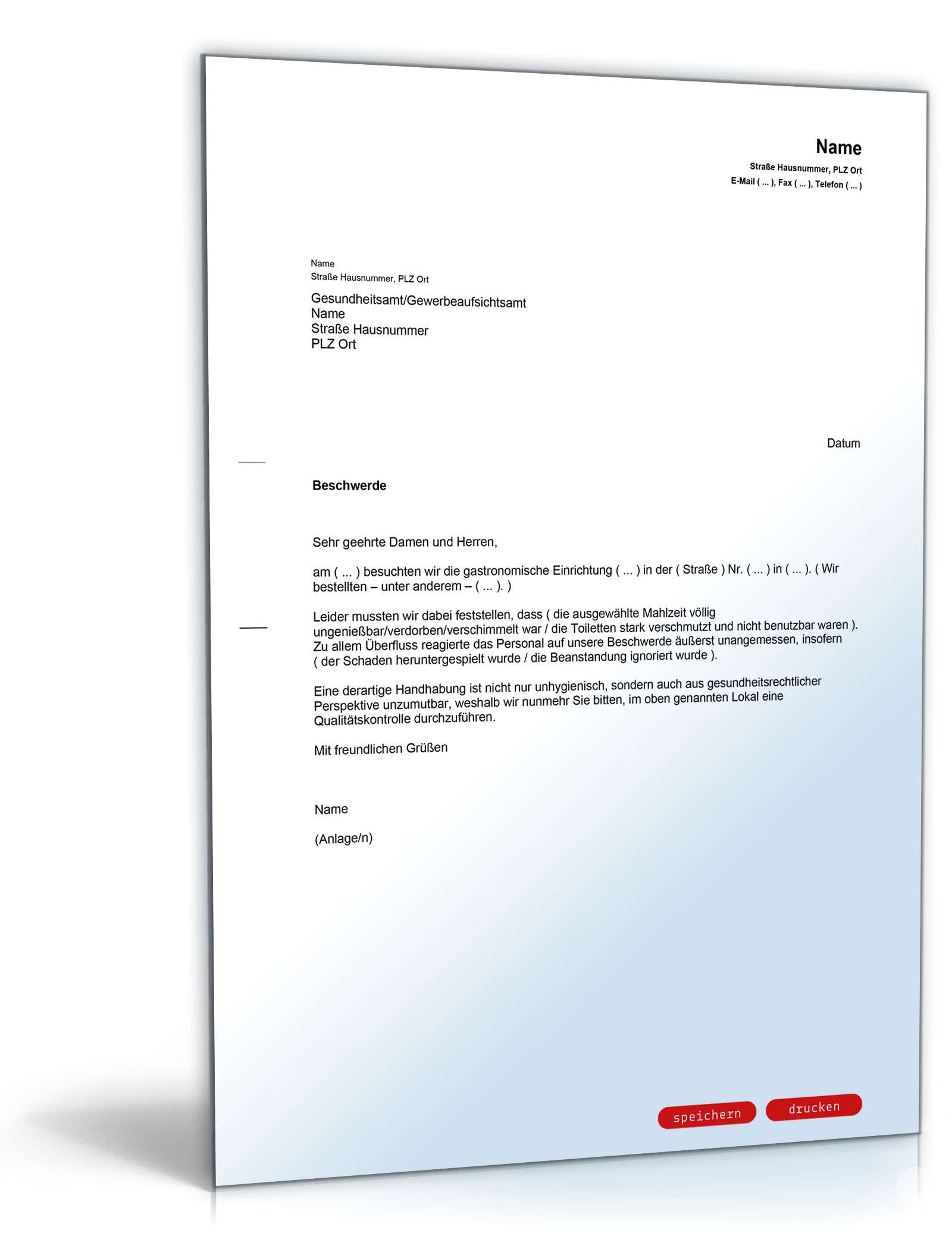 Meldung Gaststätte Gesundheitsgefährdung PDF