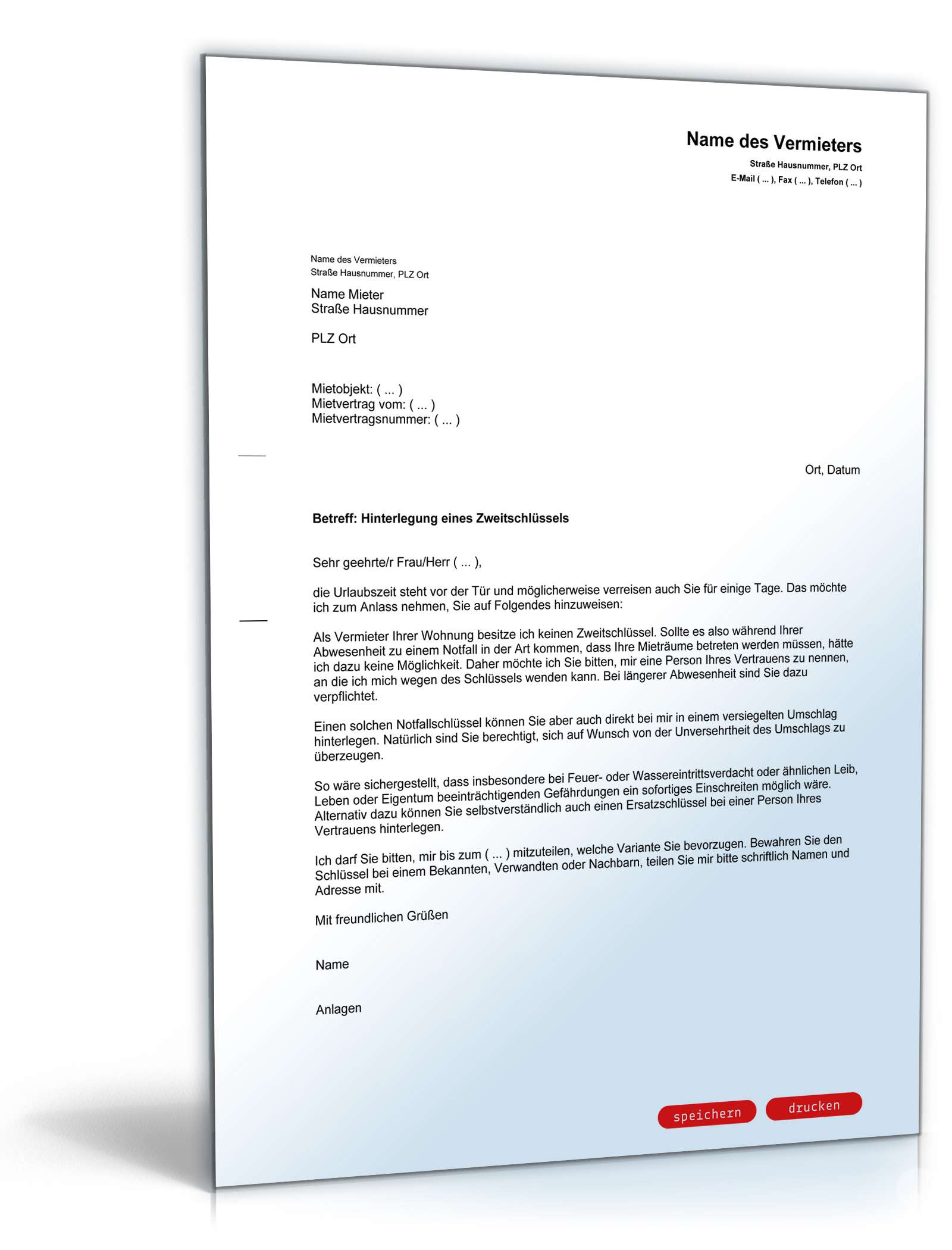 Bitte Hinterlegung Zweitschlüssel PDF