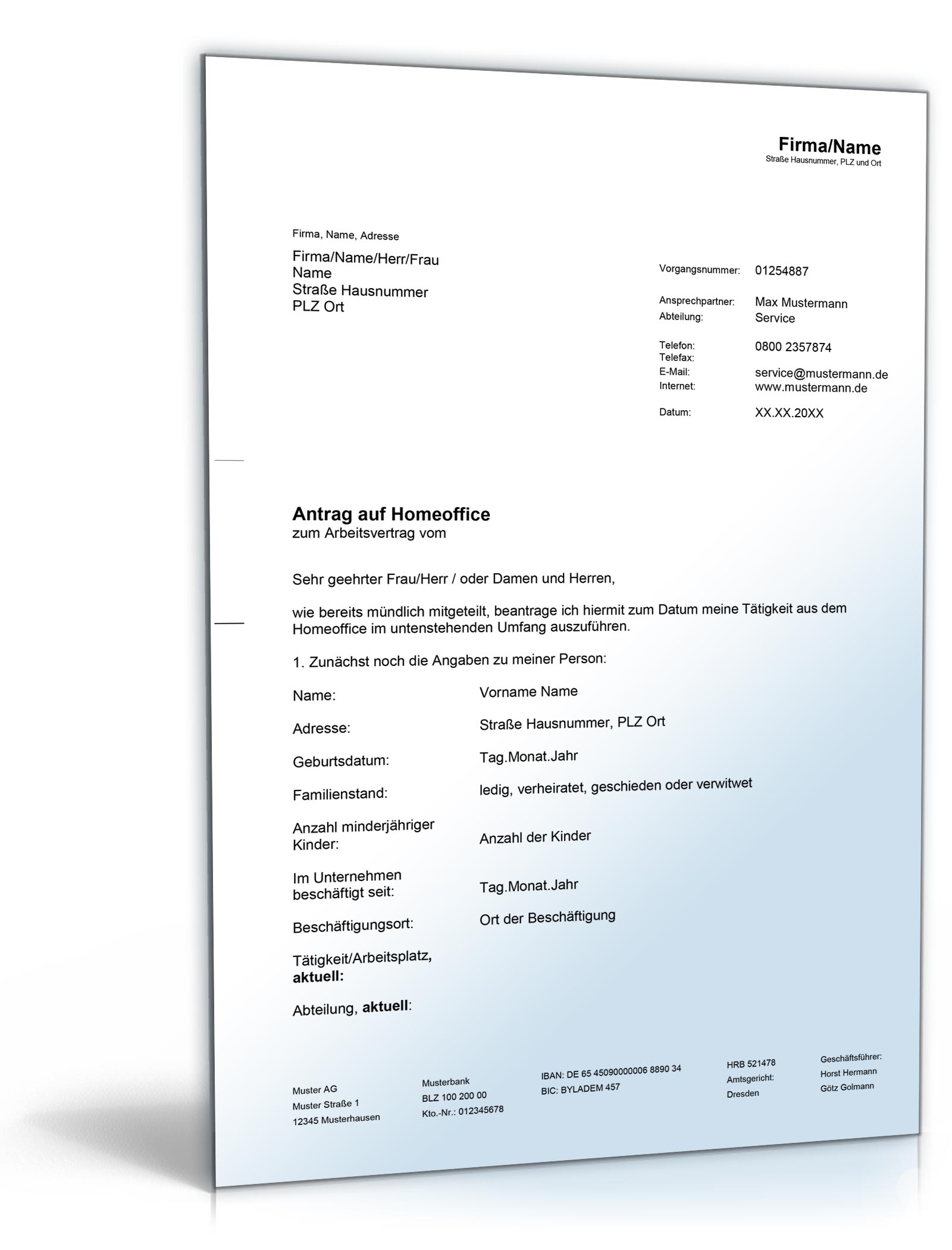Antrag auf Homeoffice Word