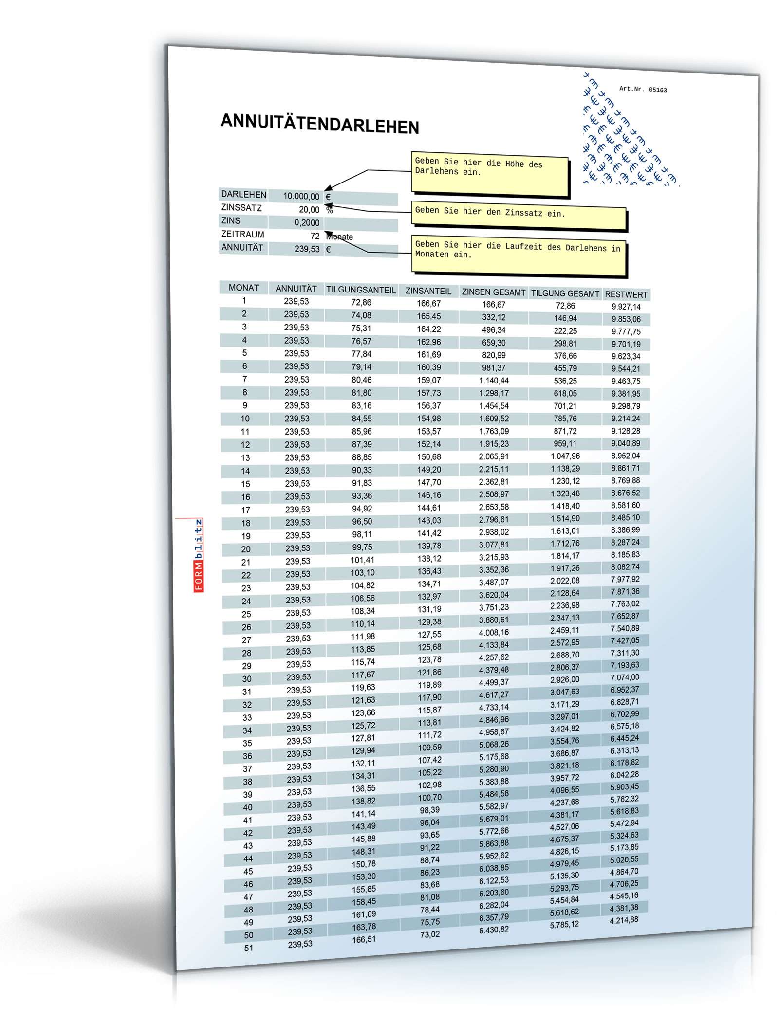 Annuitäts- und Tilgungsrechner Excel