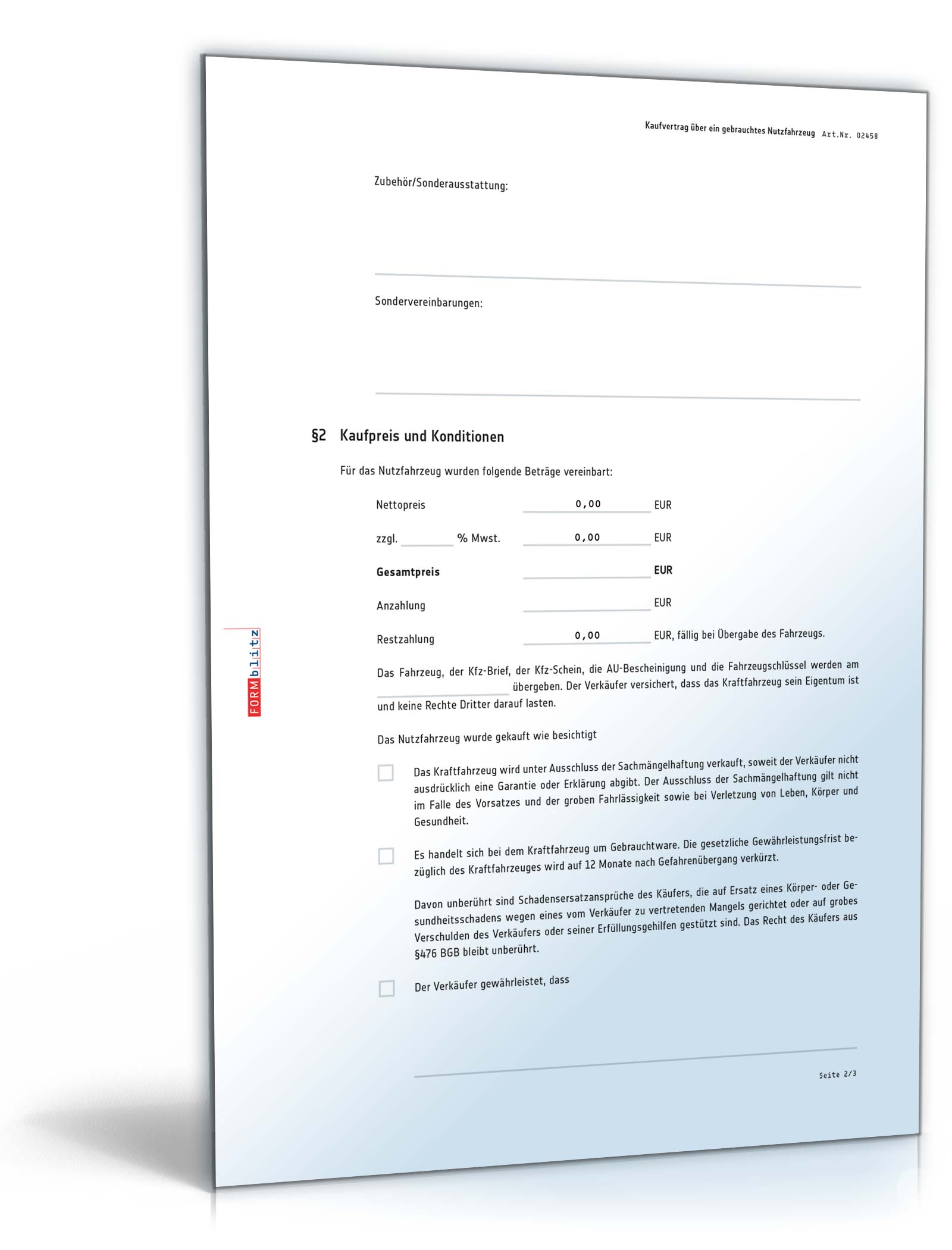 Kaufvertrag Nutzfahrzeug PDF. Seite: 2