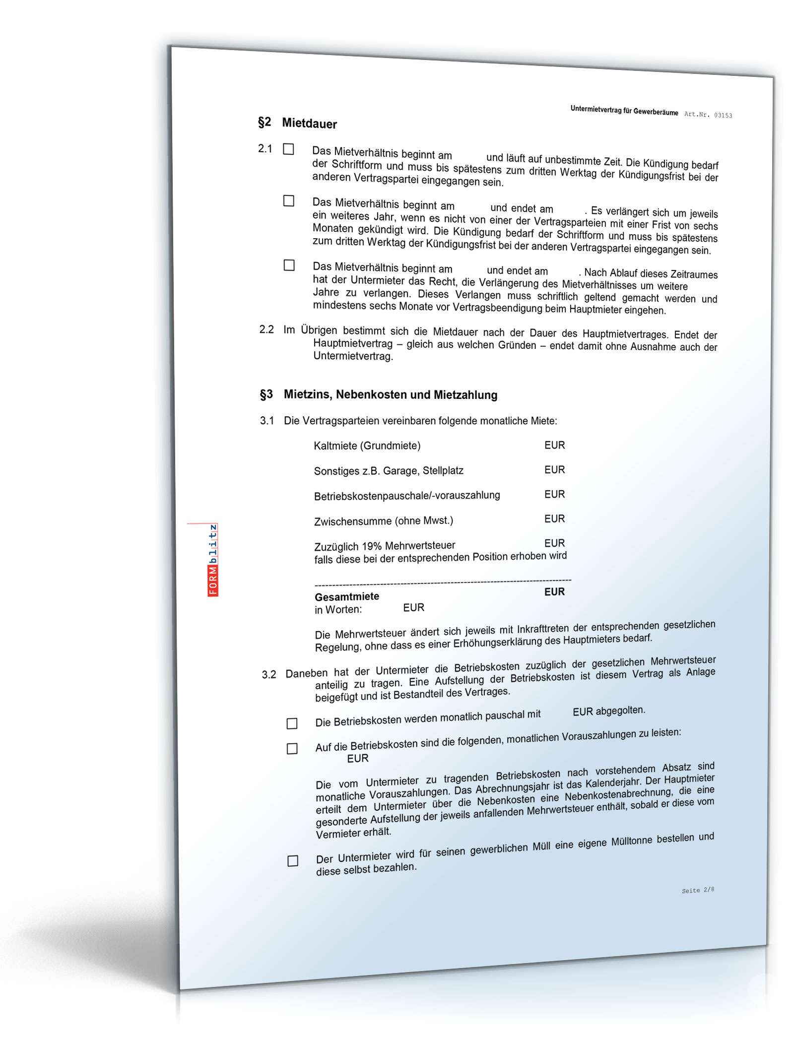 Vorteilspaket Untermietvertrag Gewerberäume Excel. Seite: 4