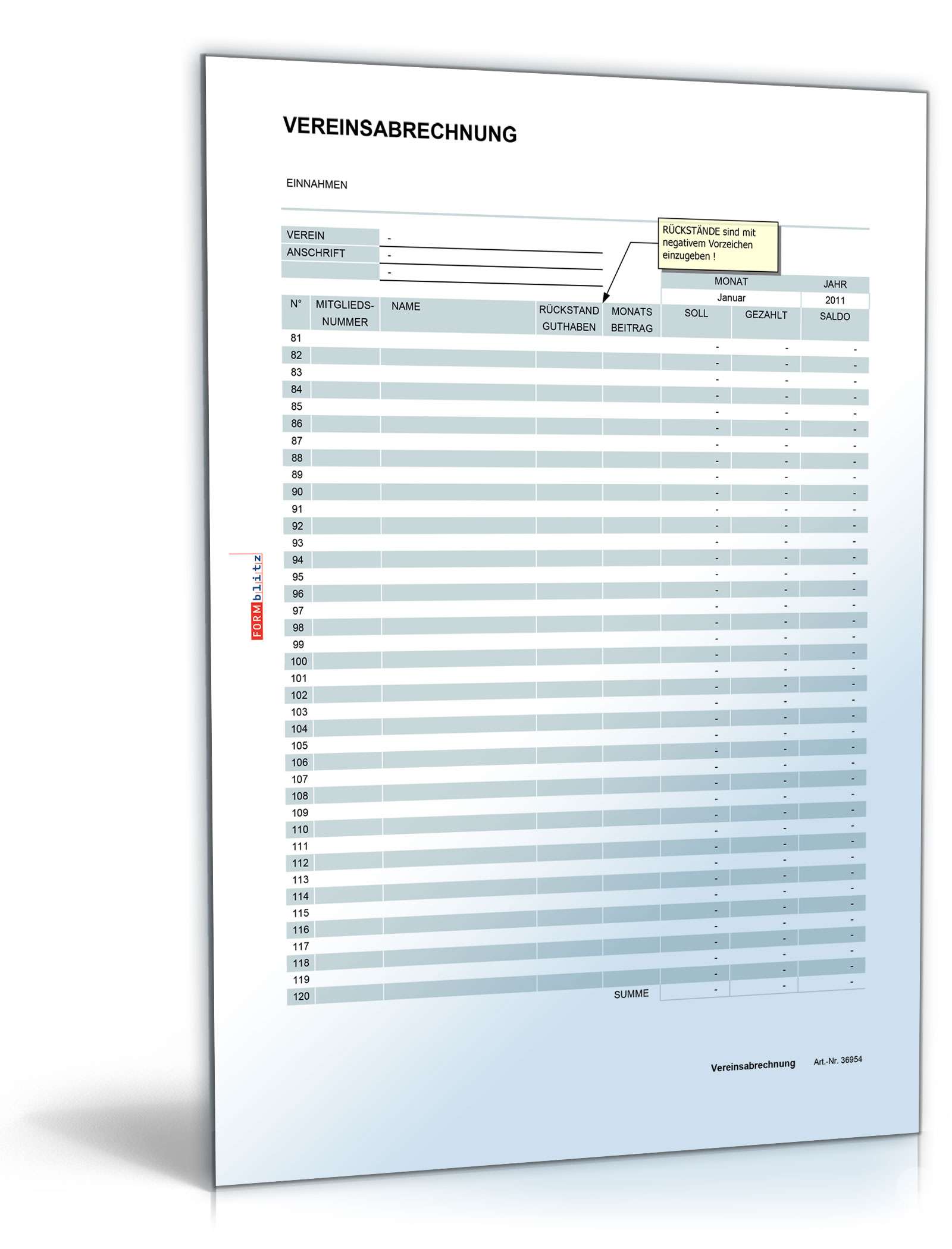 Mitgliederverwaltung Vereine mit Beitragsabrechnung Excel. Seite: 3