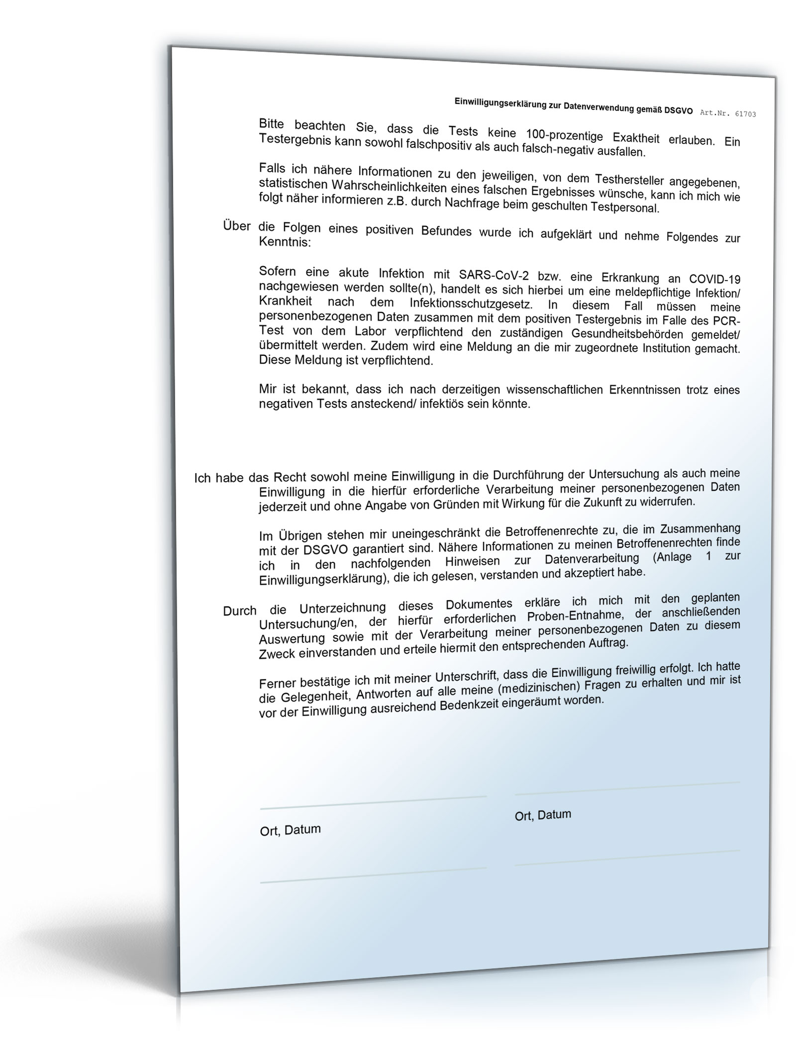 Einwilligungserklärung Corona-Test Arbeitnehmer Word. Seite: 2