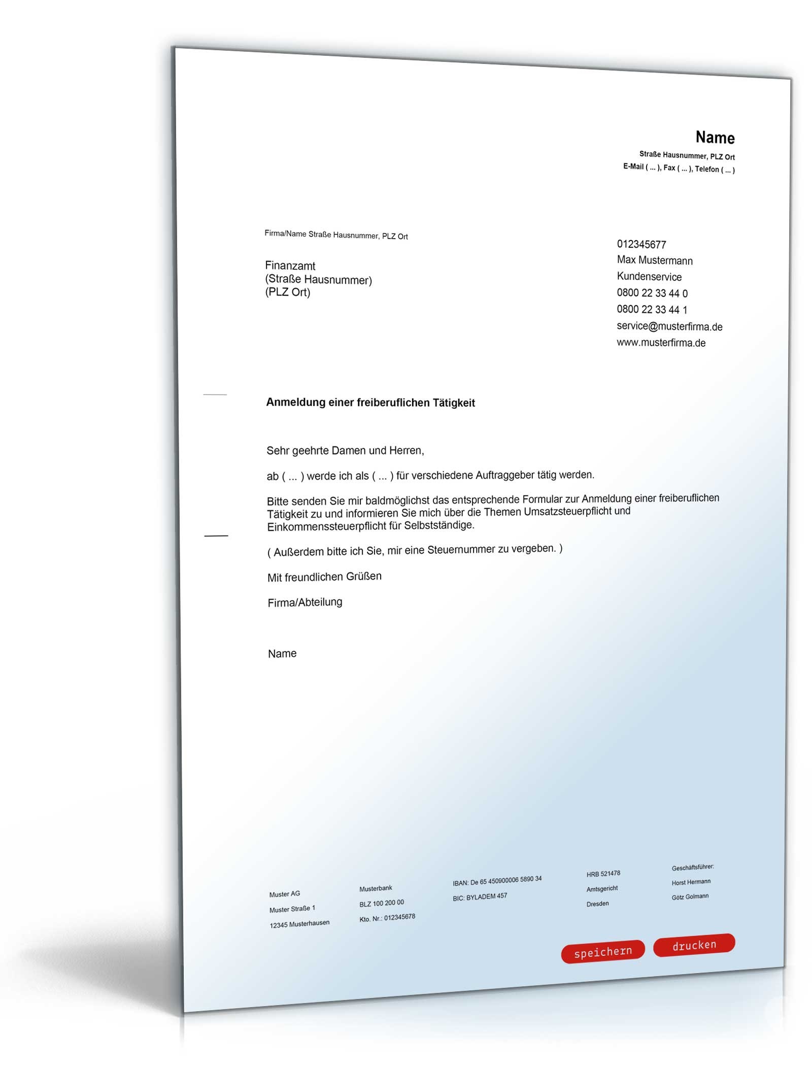 Anmeldung einer freiberuflichen/selbstständigen Tätigkeit beim Finanzamt PDF