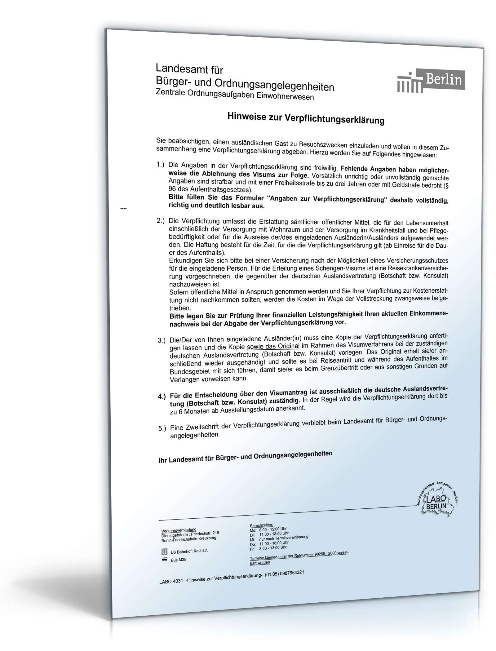 Verpflichtungserklärung für Einladung visumspflichtiger Ausländer PDF. Seite: 3