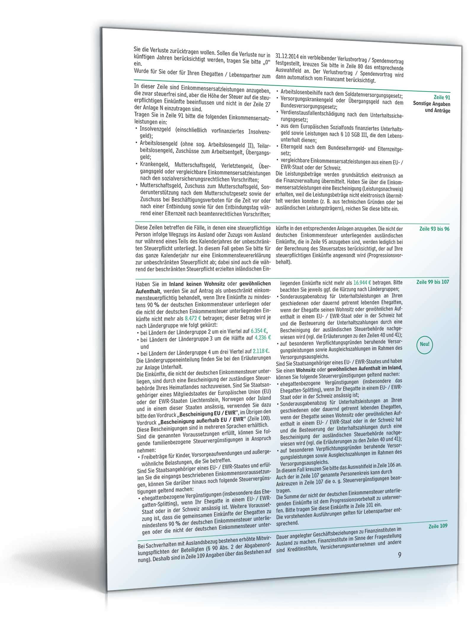 Anleitung zur Einkommensteuererklärung 2015 PDF. Seite: 9