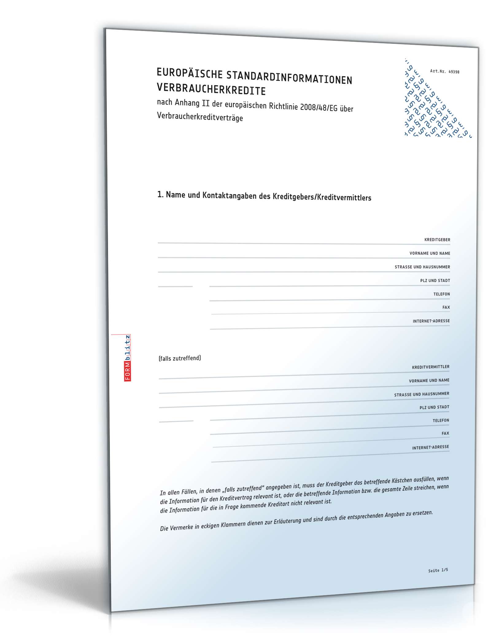 Europäische Standardinformationen für Verbraucherkredite PDF