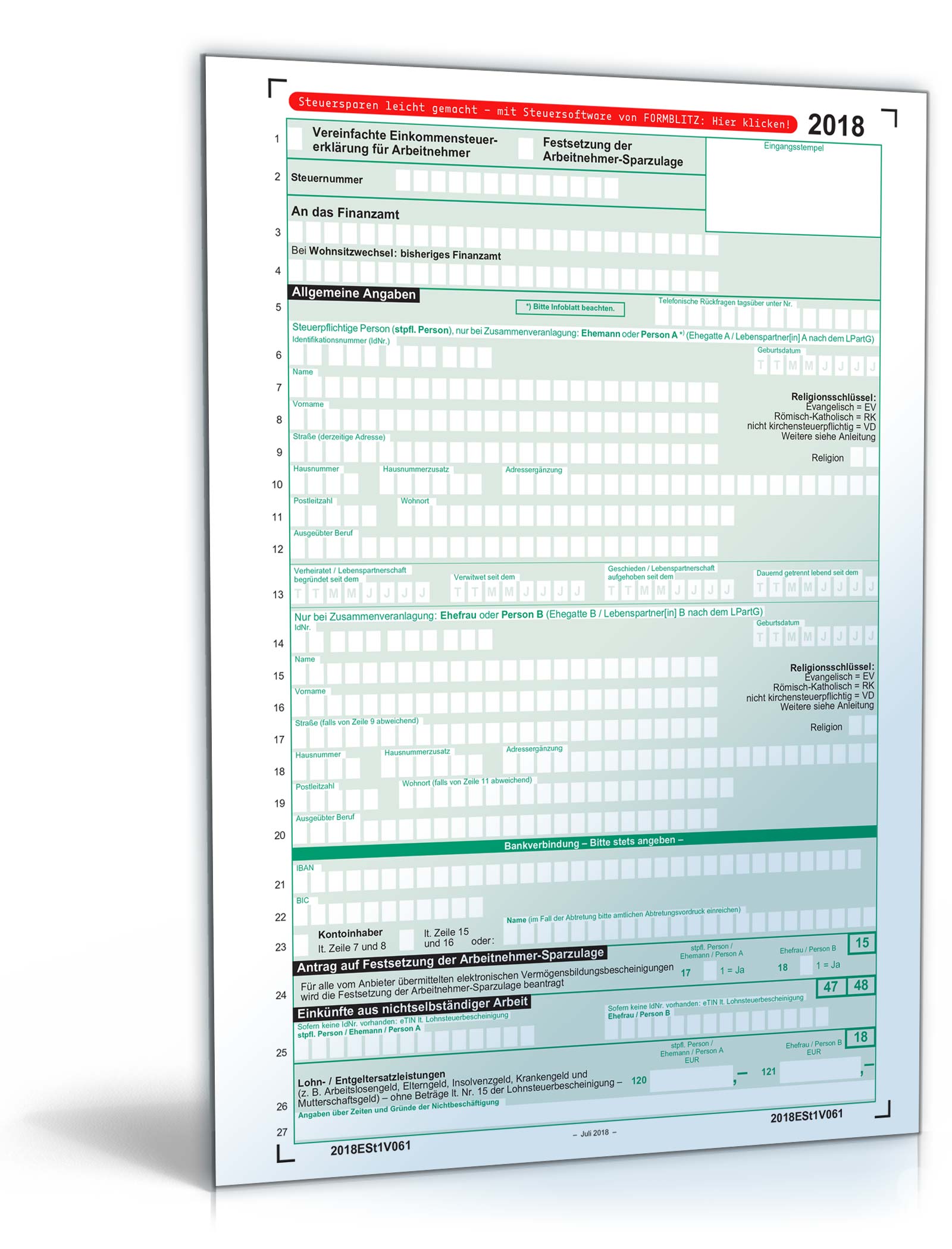 Vereinfachte Einkommensteuererklärung 2018 PDF
