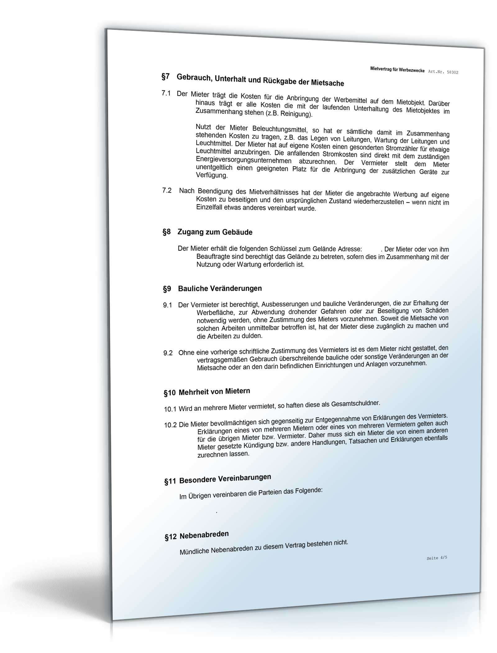 Mietvertrag Nutzung einer Werbefläche
 Word. Seite: 5