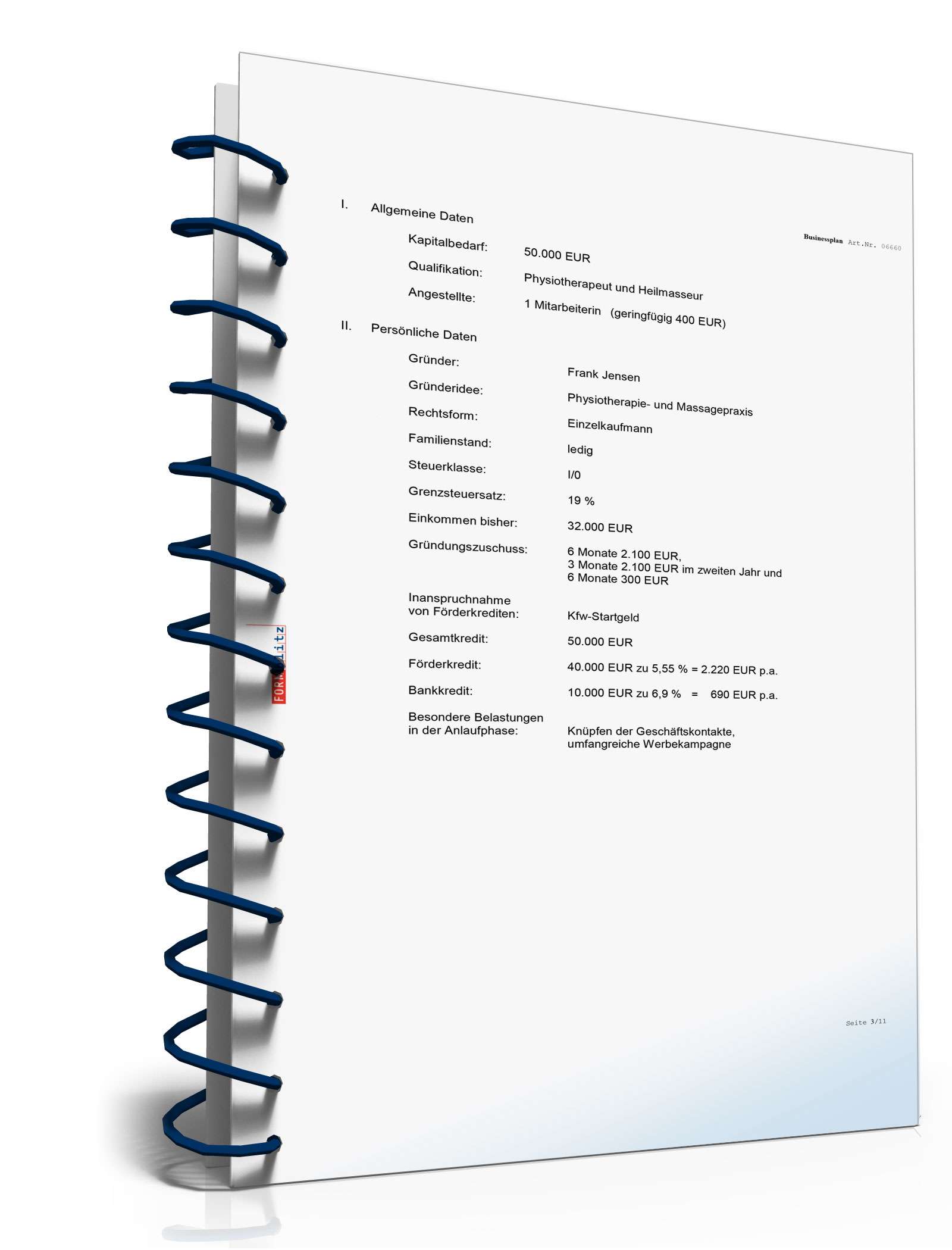 Businessplan Physiotherapie Excel. Seite: 2