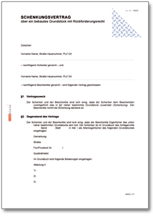 Schenkungsvertrag über eine bebaute Liegenschaft mit Rückforderungsrecht Word