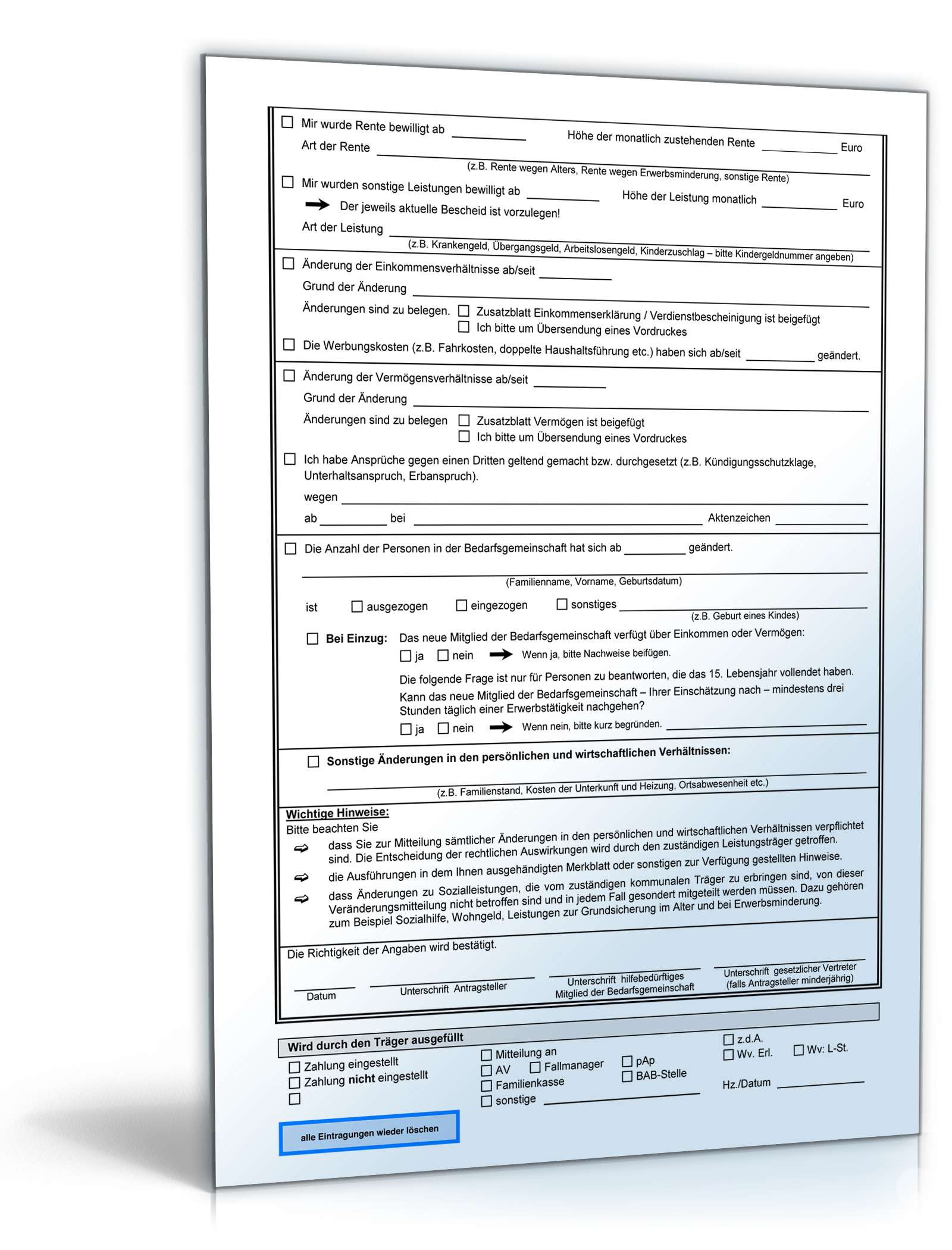 Veränderungsmitteilung nach SGB II für Bürgergeld PDF. Seite: 2