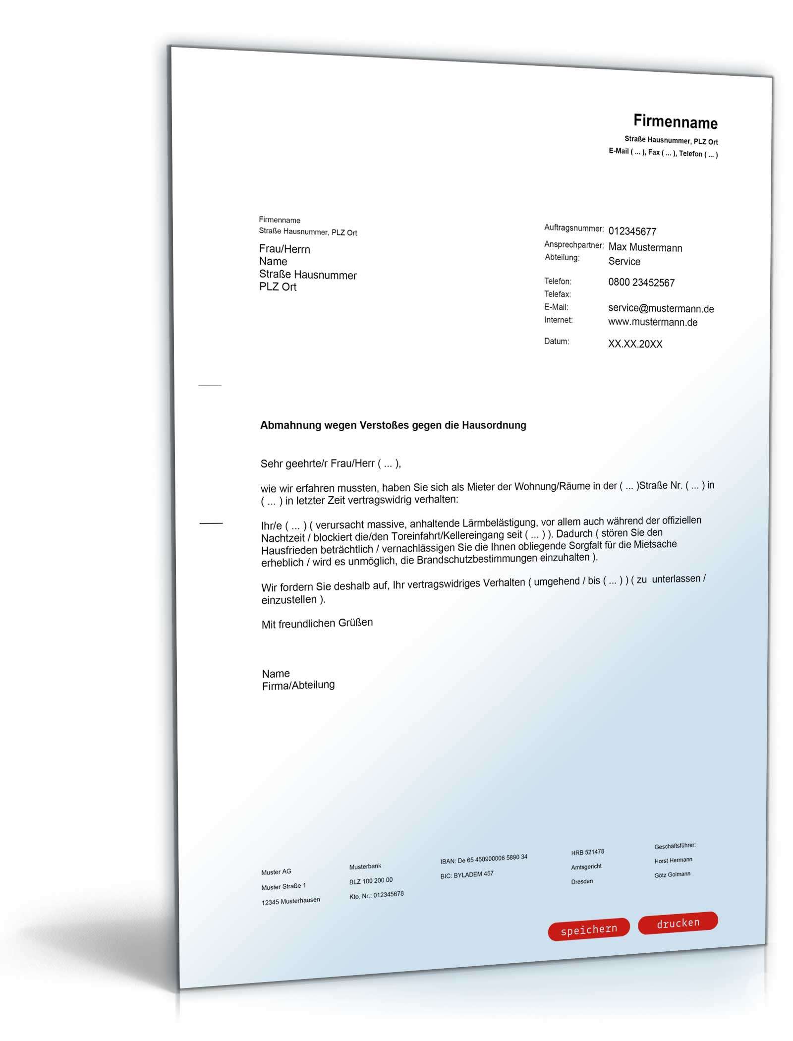 Abmahnung Mieter Verstoß gegen die Hausordnung PDF
