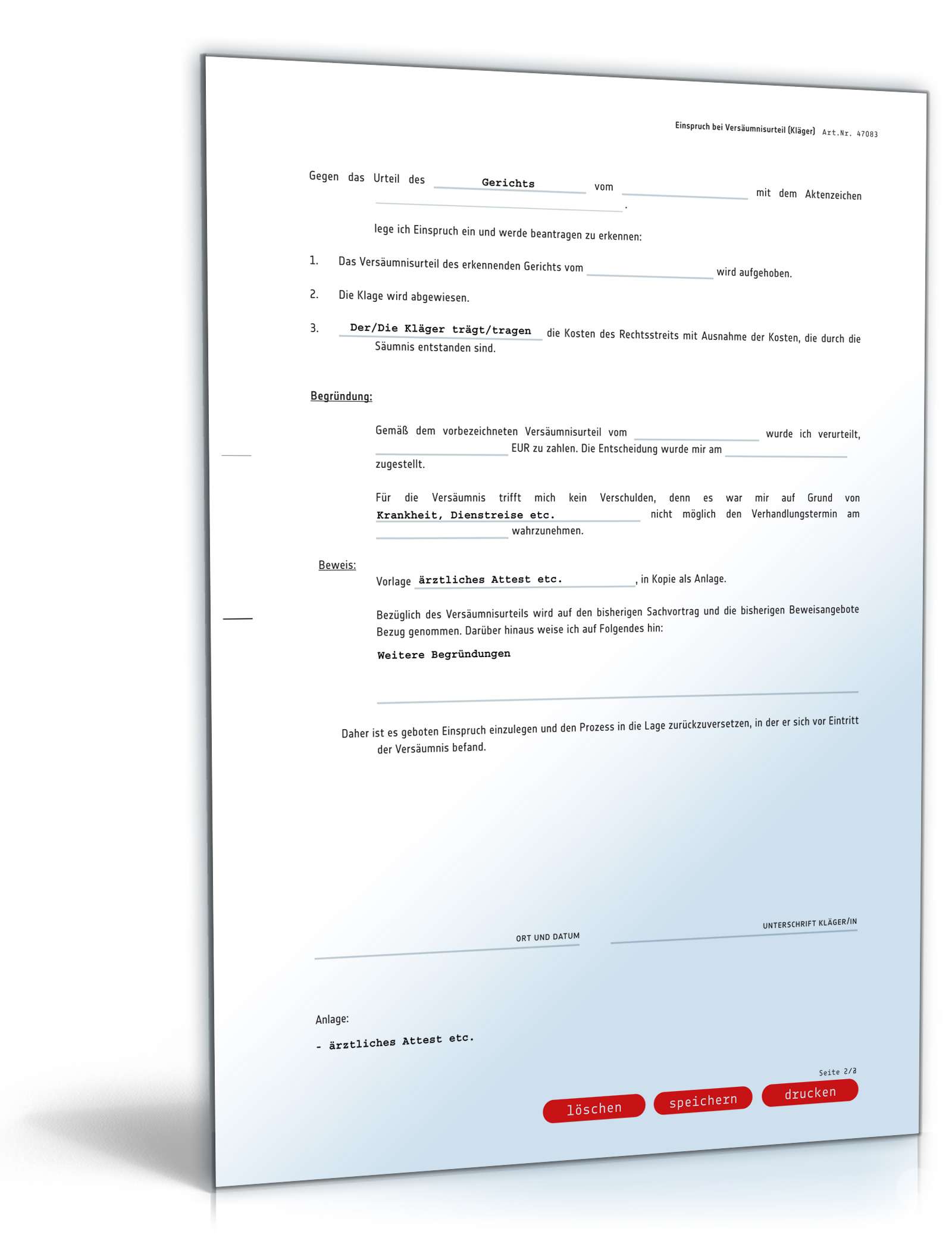 Einspruch Versäumnisurteil  PDF. Seite: 2