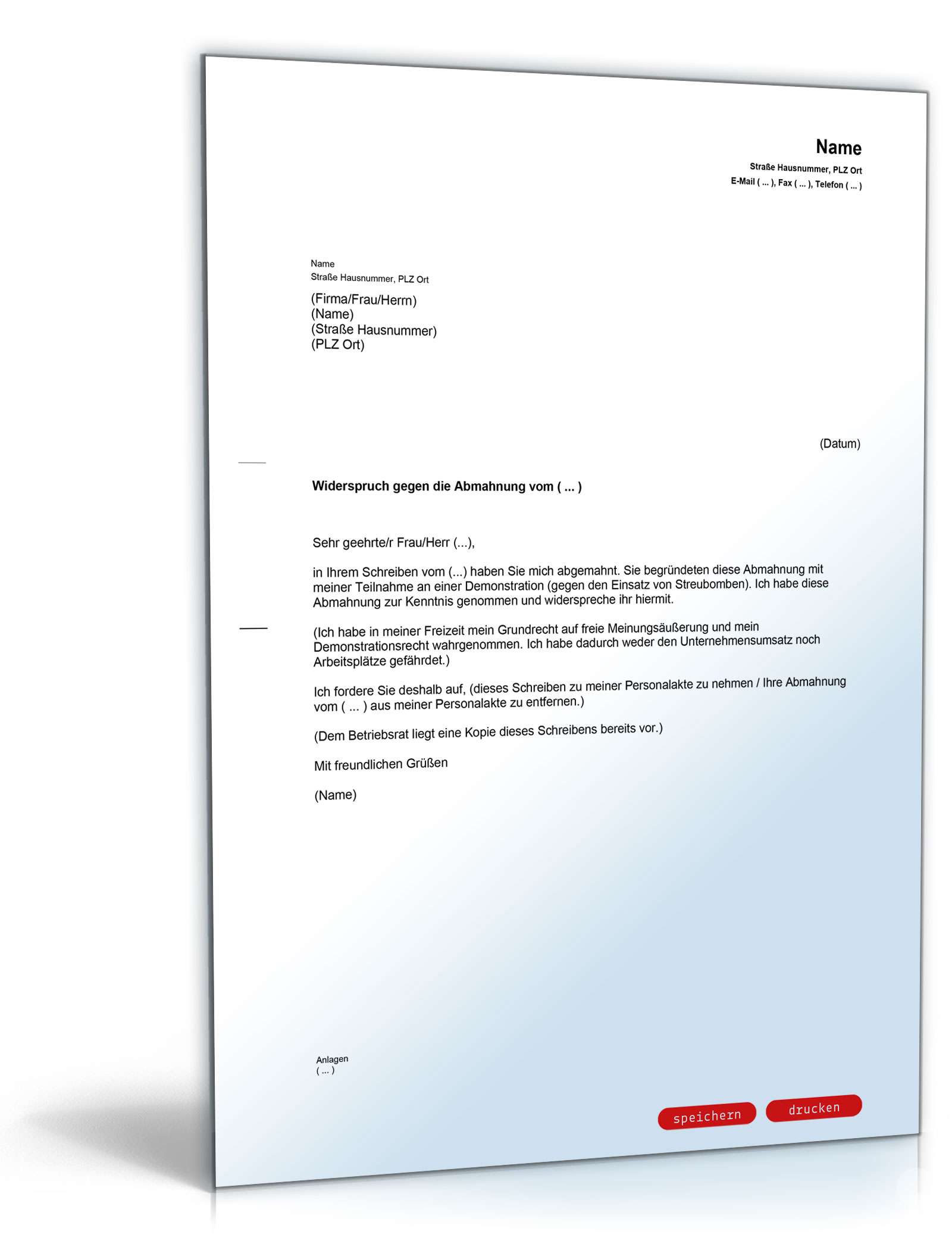 Gegendarstellung Abmahnung Teilnahme Demonstration PDF