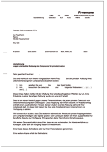 Abmahnung wegen privater Nutzung eines Firmen-Computers Word