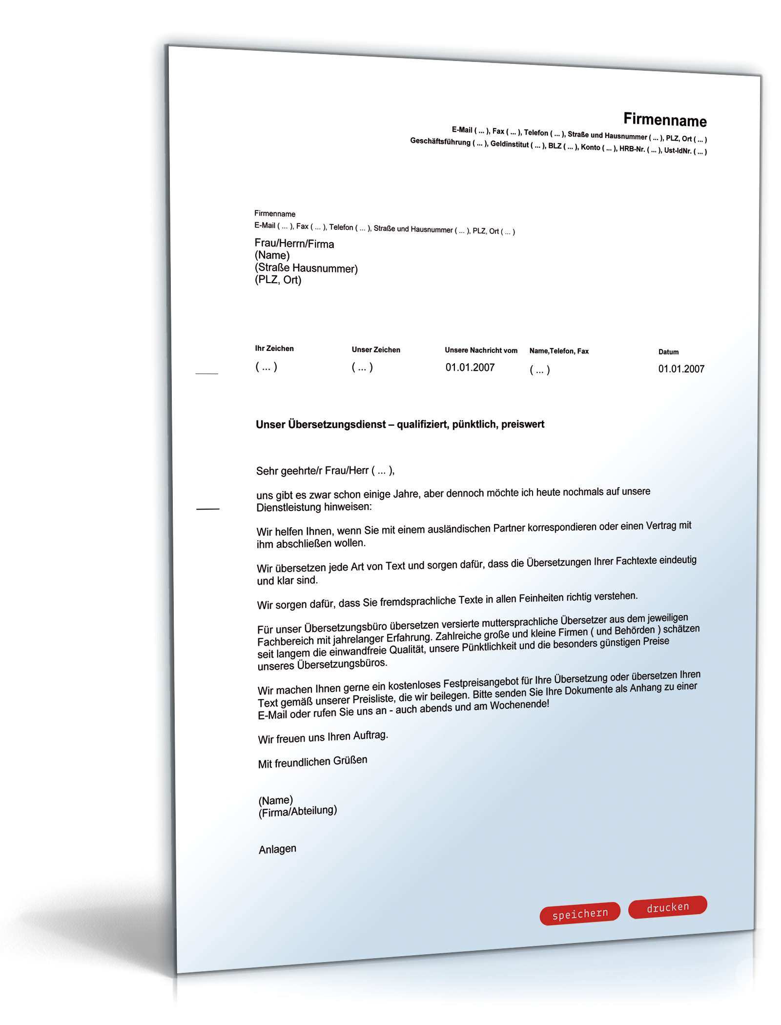 Werbebrief für ein Übersetzungsbüro PDF