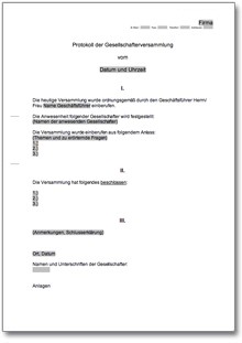 Protokoll Gesellschafterversammlung Word