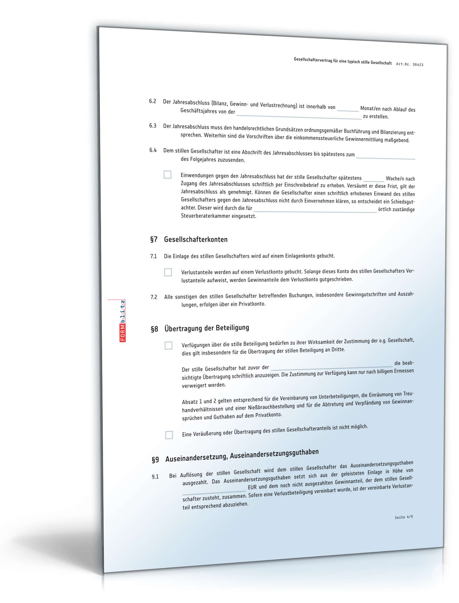Gesellschaftsvertrag stille Beteiligung PDF. Seite: 4