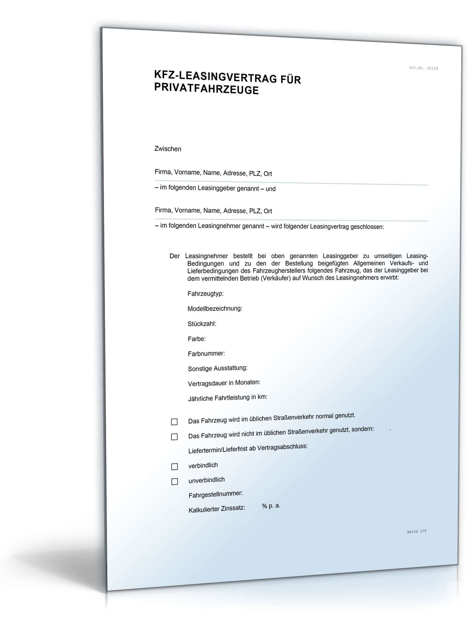 Kfz-Leasingvertrag Privatfahrzeuge Word