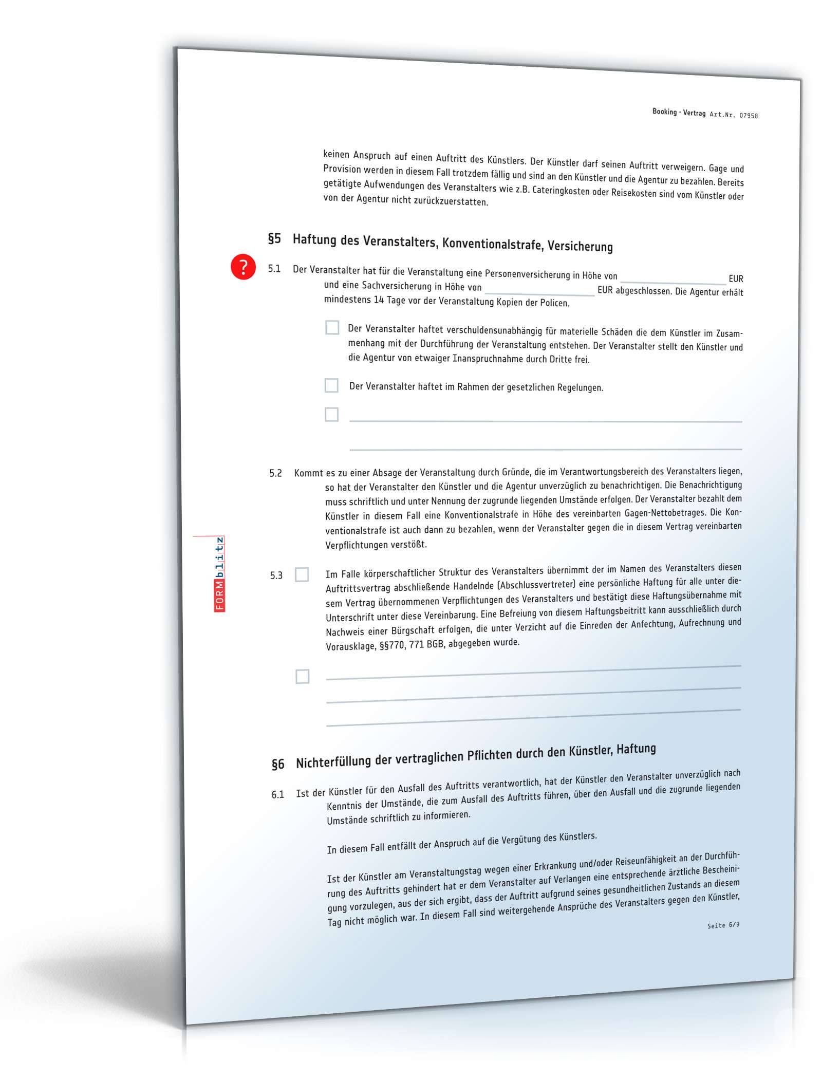 Bookingvertrag PDF. Seite: 6