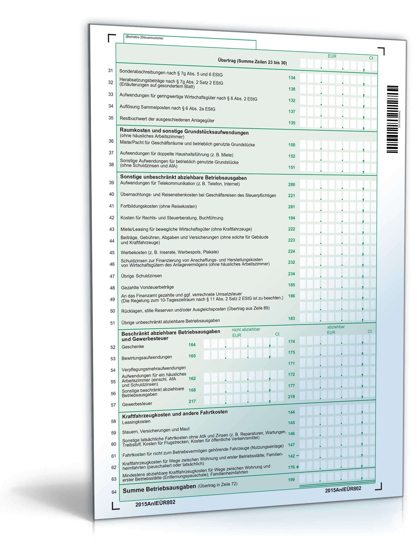 Anlage EÜR 2015 PDF. Seite: 2