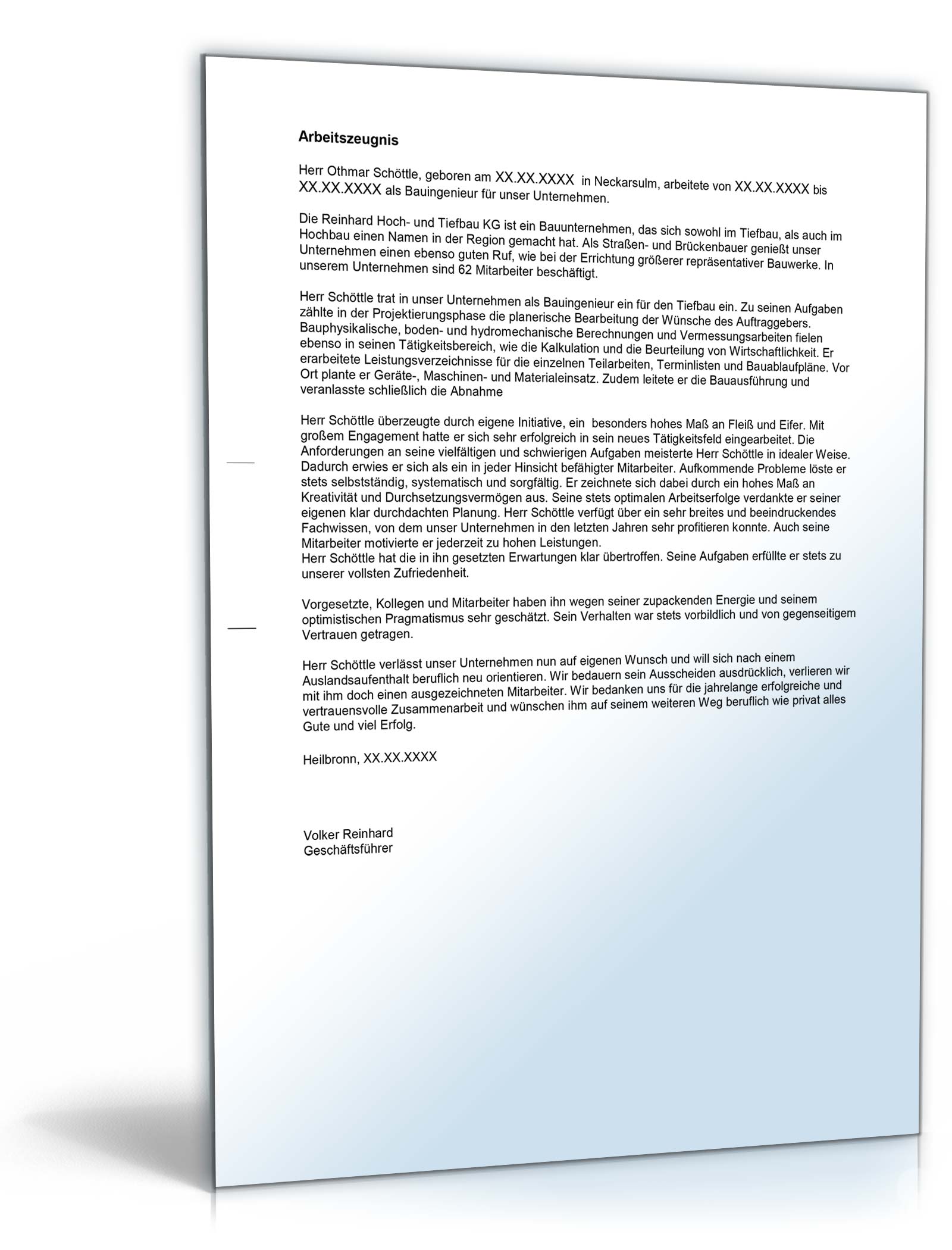 Arbeitszeugnis Bauingenieur Excel. Seite: 2