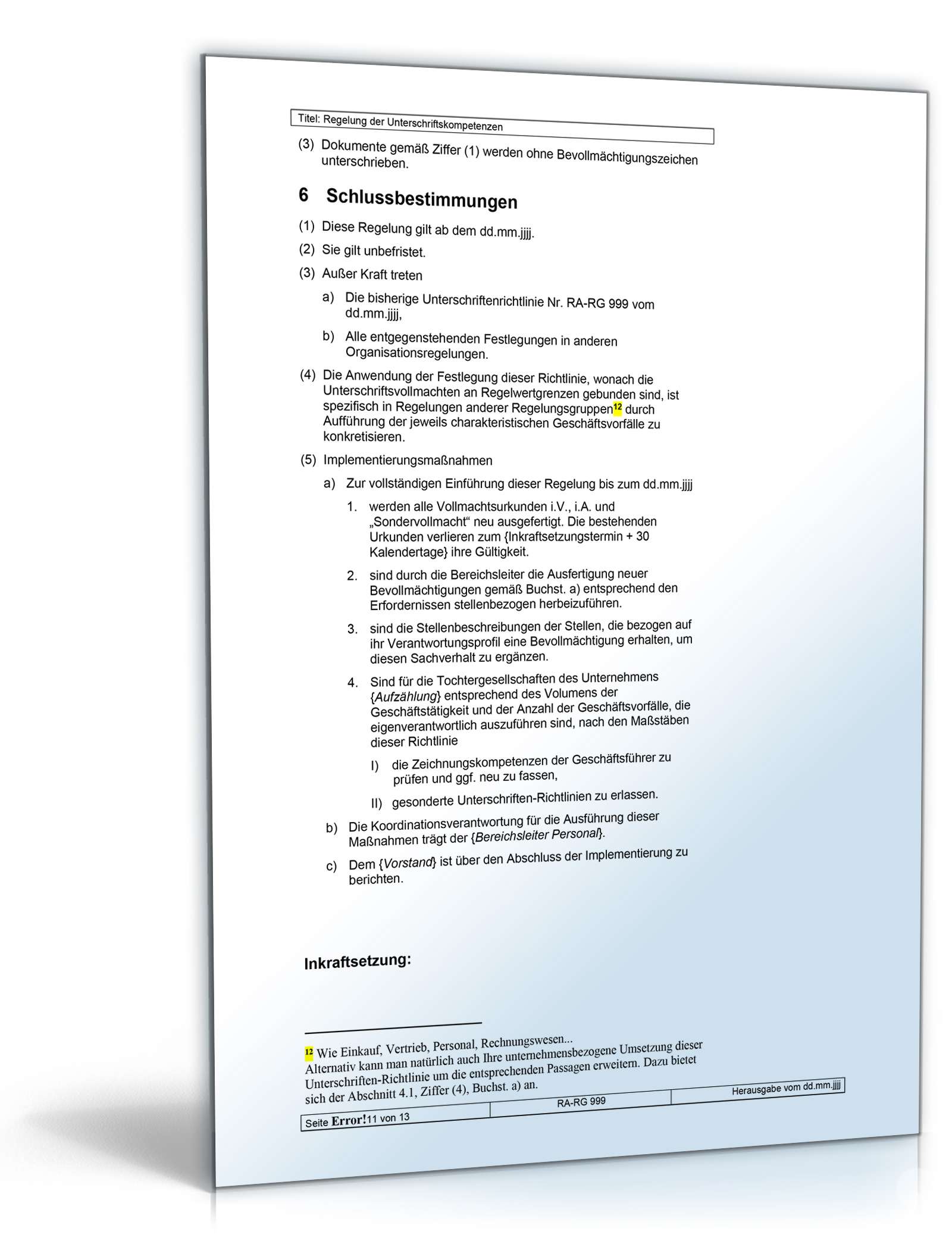 Regelung der Unterschriftskompetenzen Word. Seite: 11