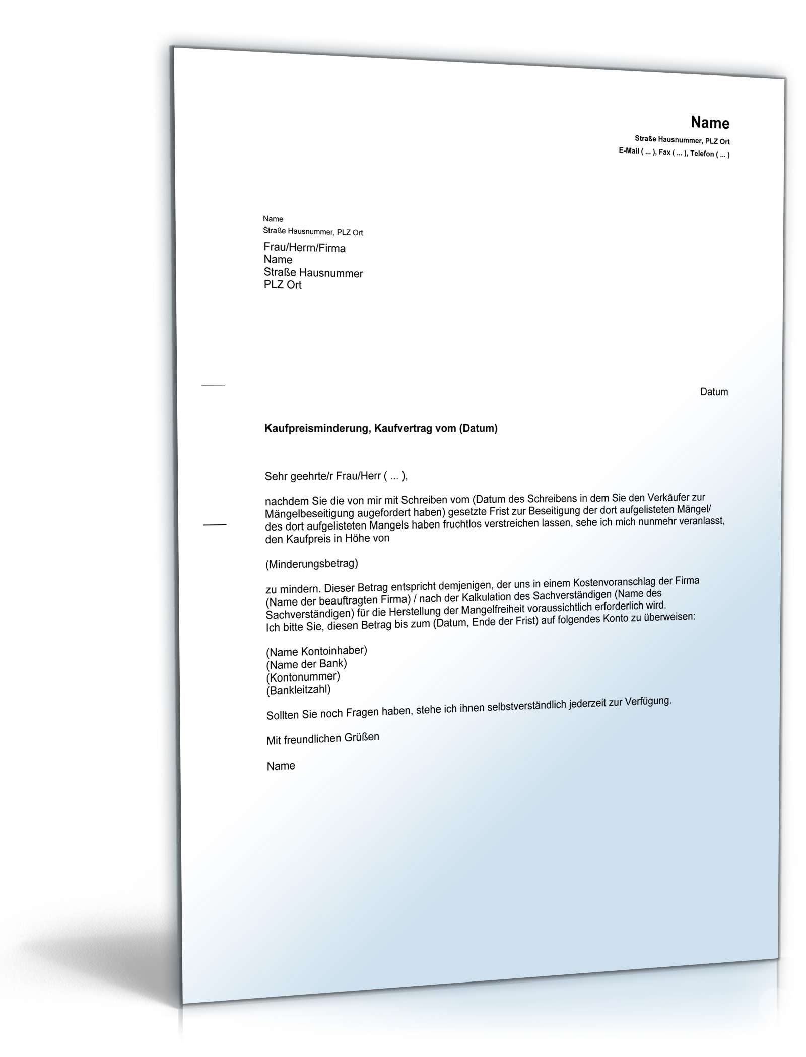 Minderung gegenüber Verkäufer PDF