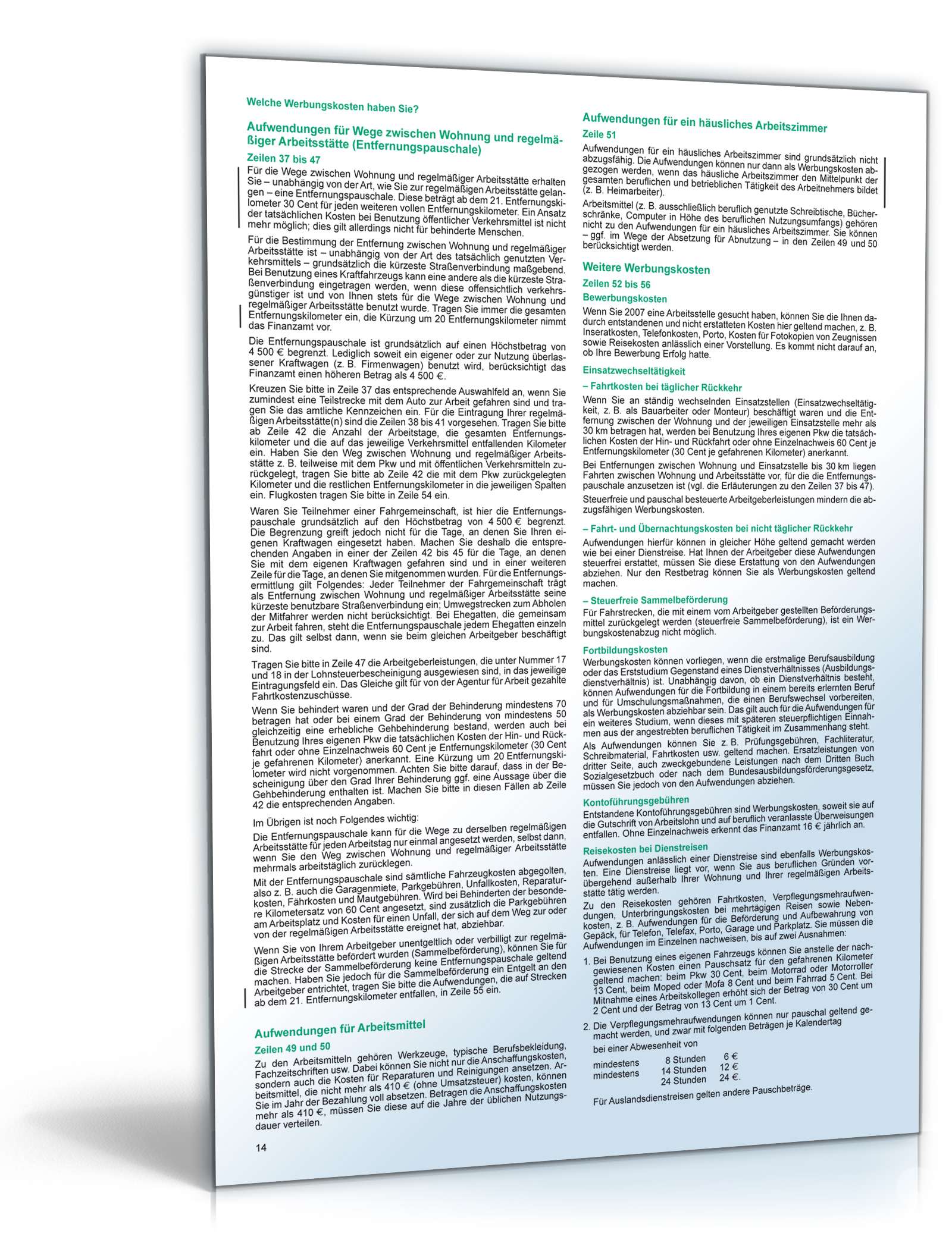 Anleitung zur Einkommensteuererklärung 2007 PDF. Seite: 14