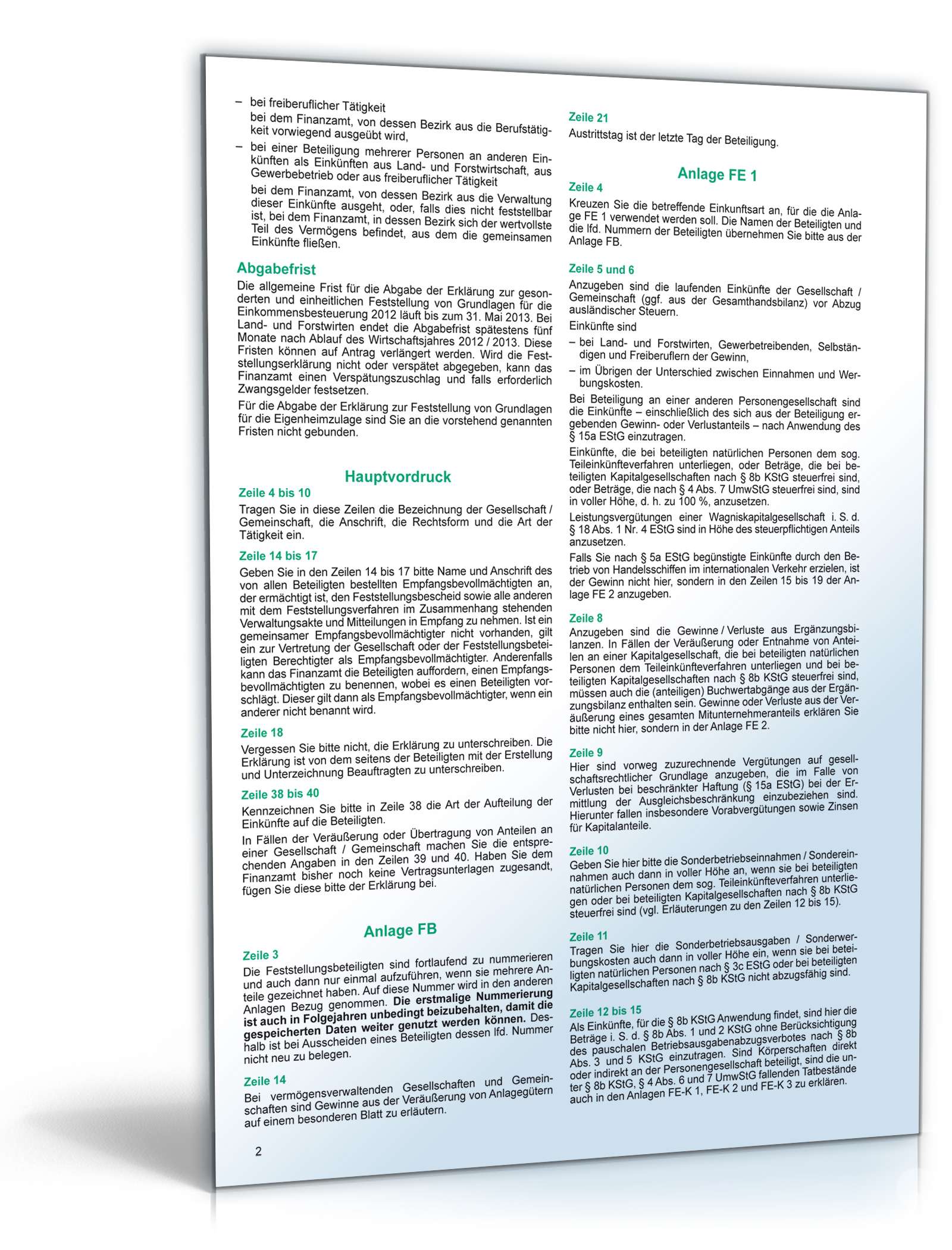 Anleitung zur Feststellung der Einkommensbesteuerung 2012 PDF. Seite: 2
