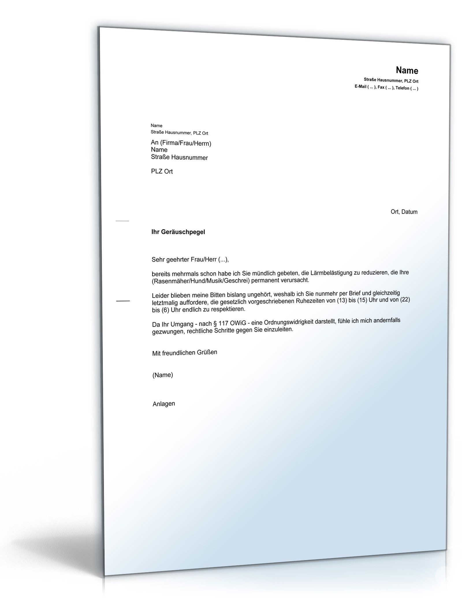 Beschwerde Lärmbelästigung Nachbar  PDF