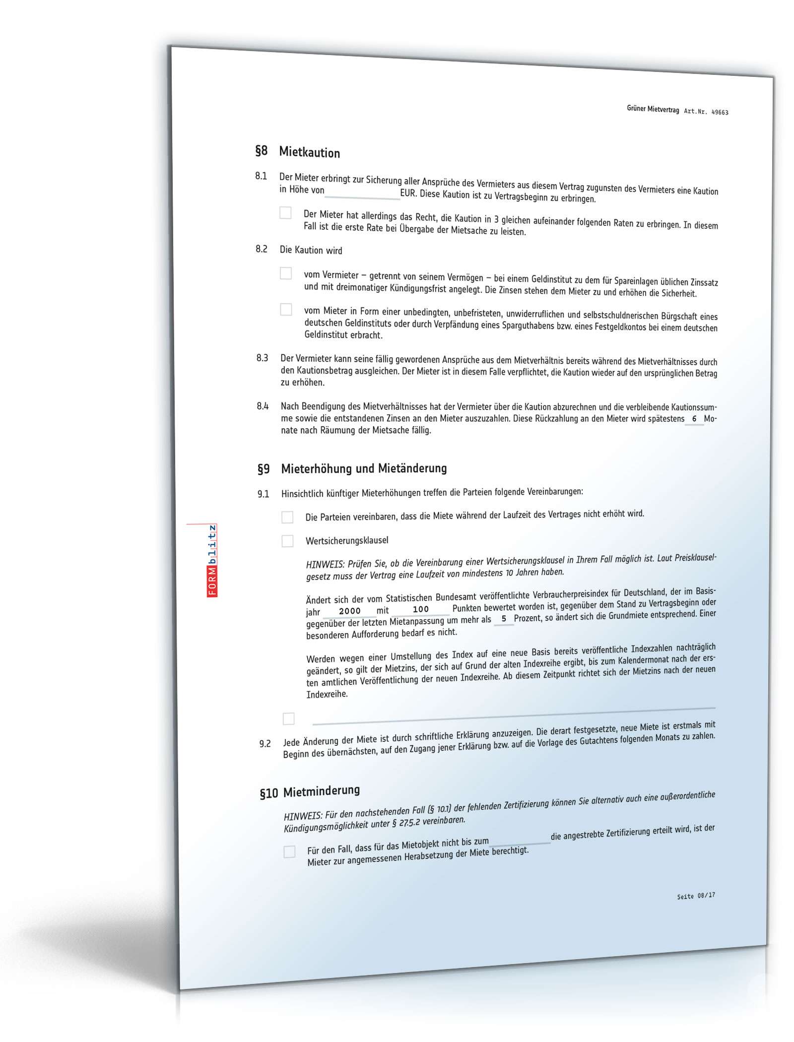 Grüner Mietvertrag für Gewerbe PDF. Seite: 8