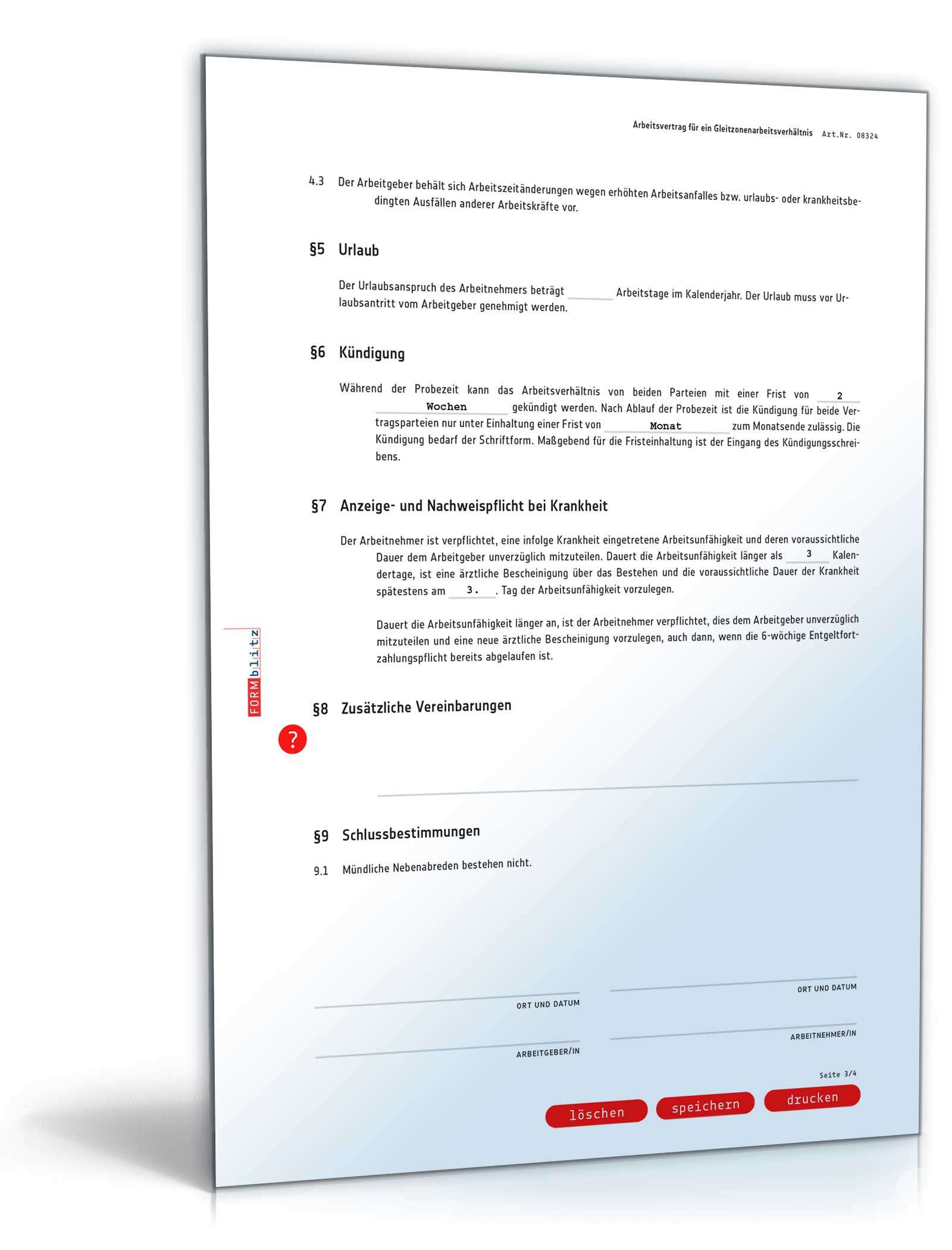 Arbeitsvertrag Gleitzone PDF. Seite: 3